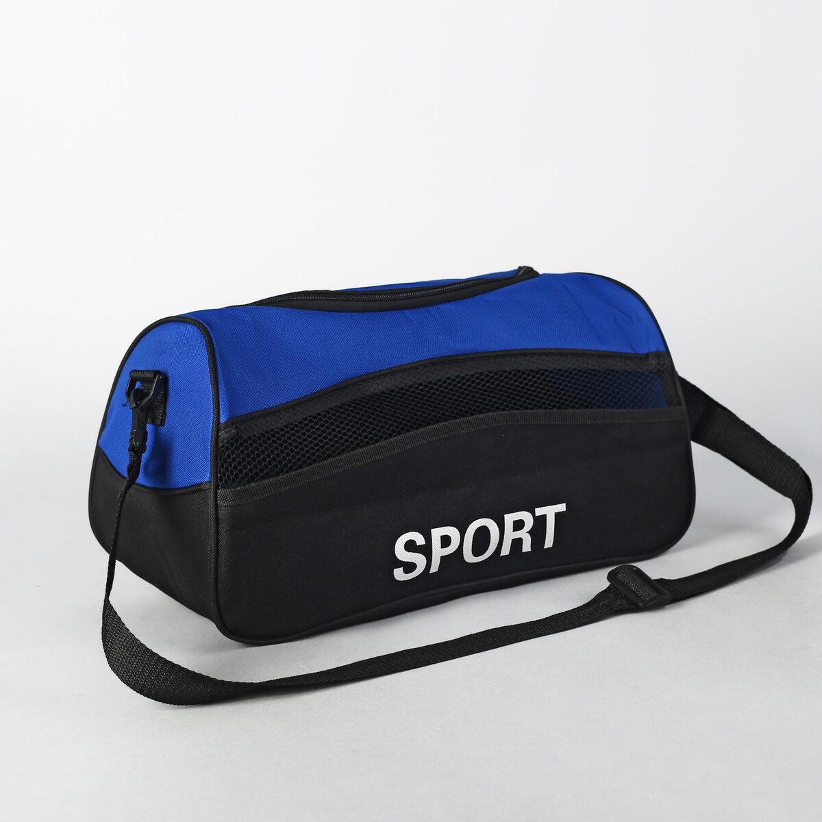 Сумка спортивная на молнии, наружный карман, длинный ремень, цвет синий/черный сумка спортивная carry me 40 21 24 см чёрный