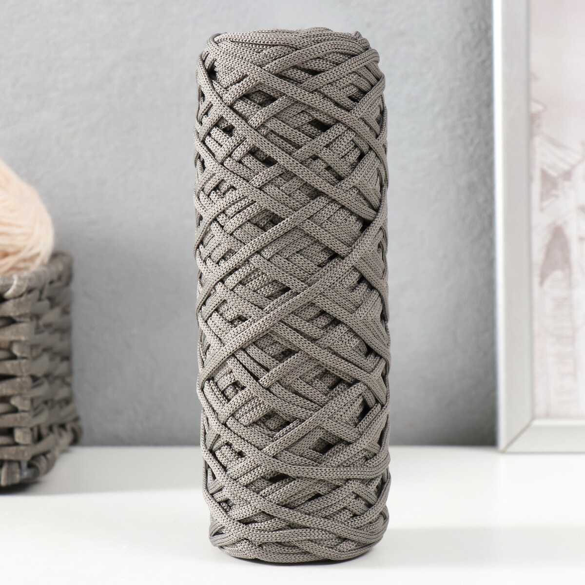 Шнур для вязания 100% полиэфир, ширина 3 мм 100м (серый) шнур для вязания