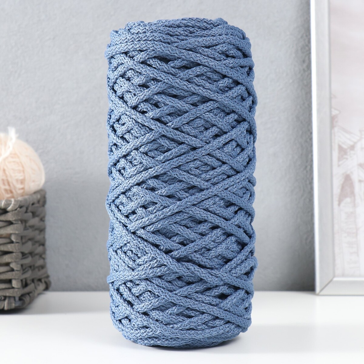 Шнур для вязания 100% полиэфир, ширина 5 мм 100м (джинса) шнур нейлоновый на бобине d 2мм l 100м темно синий