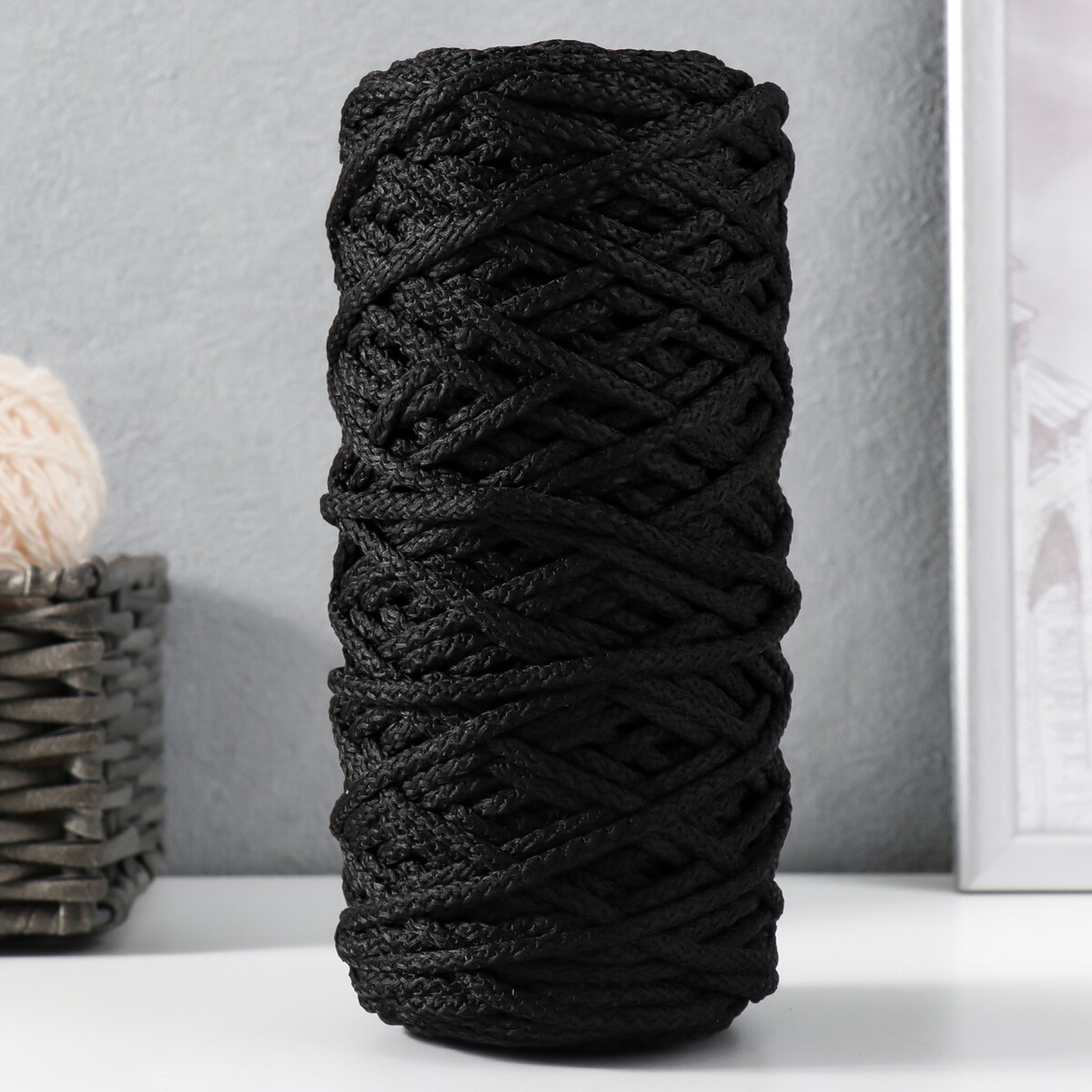 Шнур для вязания 100% полиэфир, ширина 5 мм 100м (черный)