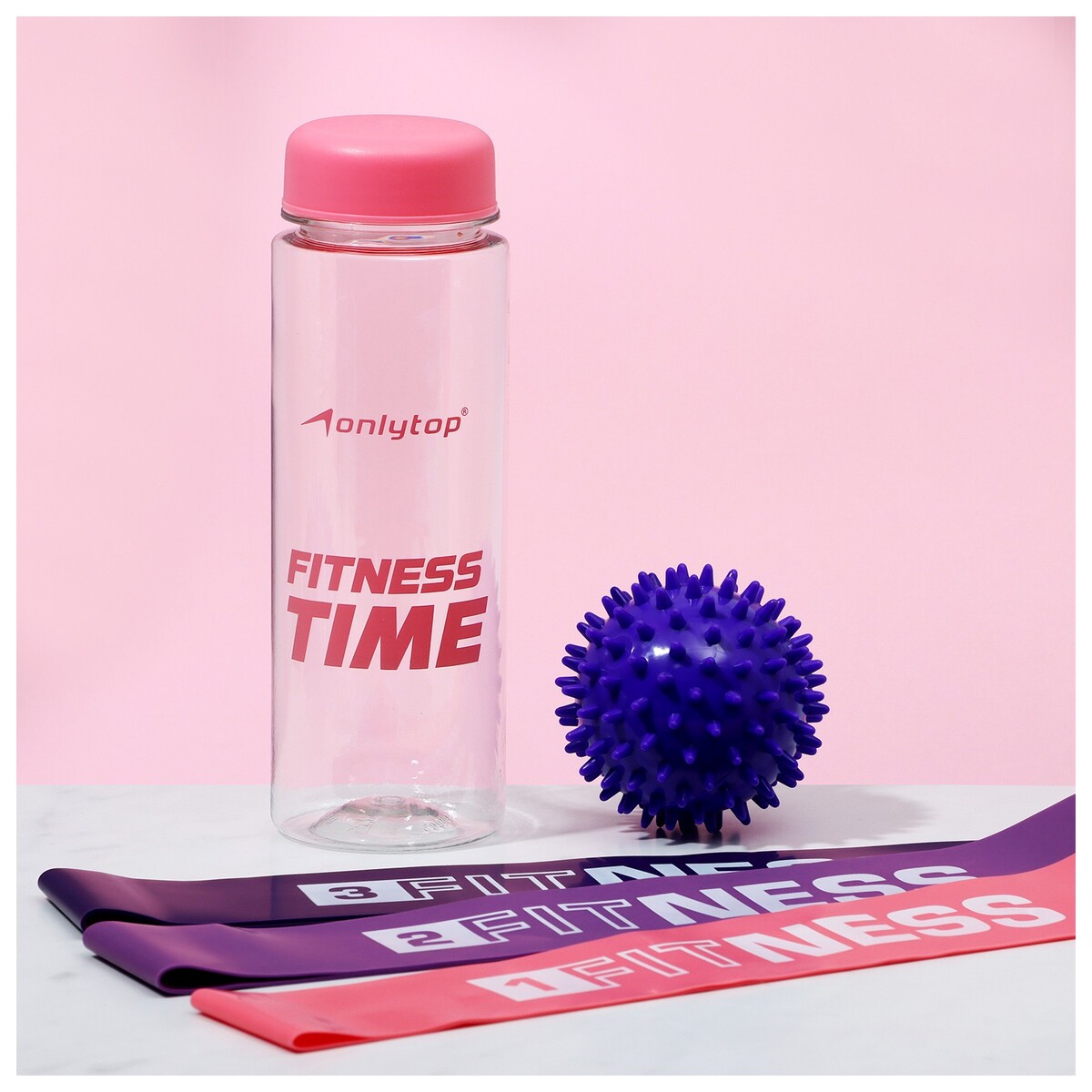 Набор для фитнеса onlytop dreamfit: 3 фитнес-резинки, бутылка для воды, массажный мяч мяч массажный onlytop