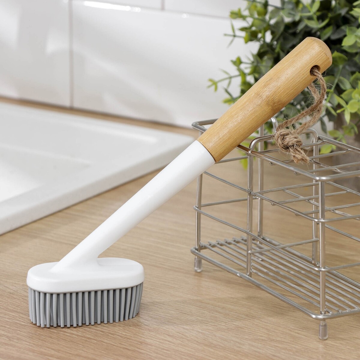 Щетка для посуды доляна meli, бамбуковая ручка, ворс tpr 2 см, 3,5×25 см ёрш для посуды доляна meli 34×6 см бамбуковая ручка замшевая петелька