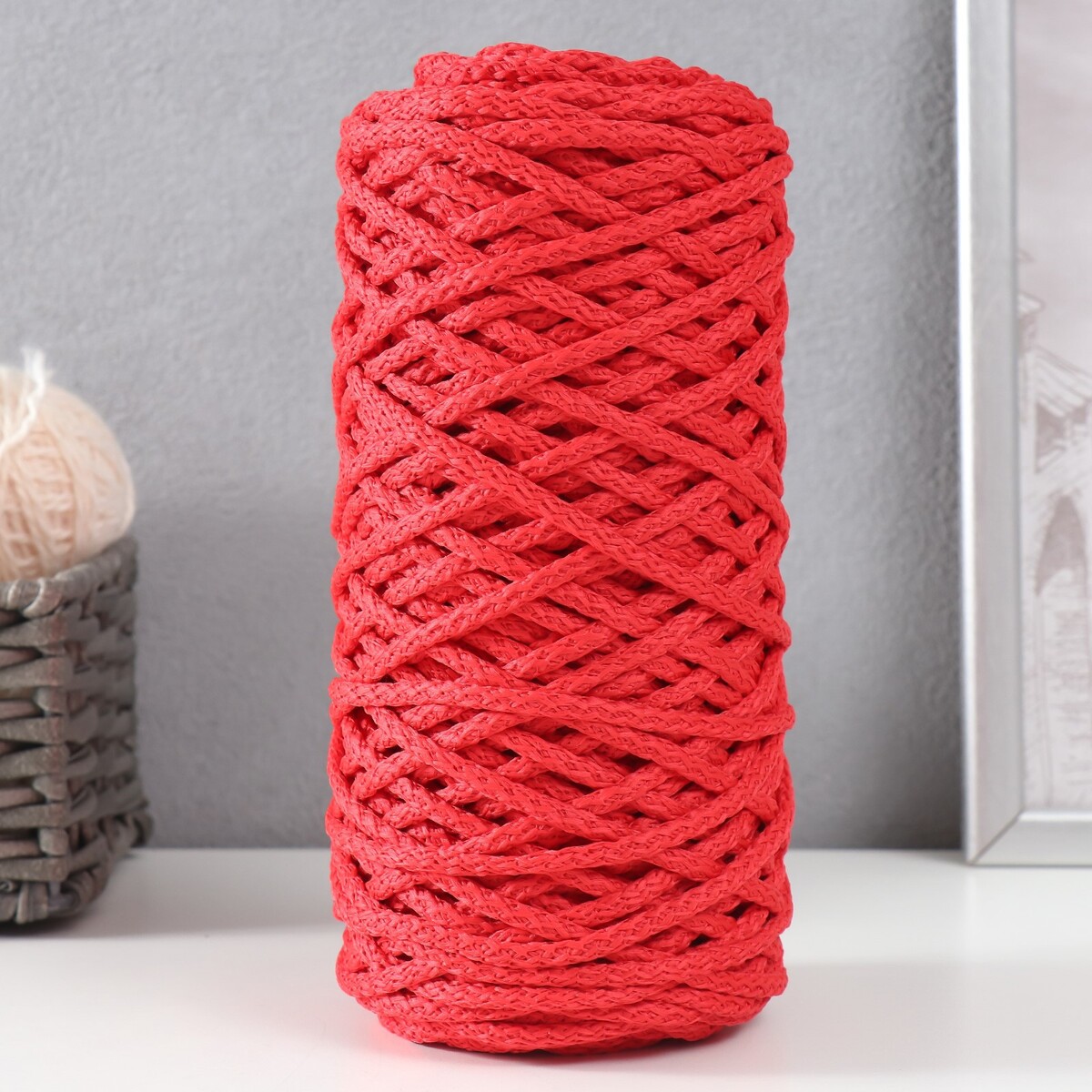 Шнур для вязания 100% полиэфир, ширина 5 мм 100м (красный) шнур нейлоновый на бобине d 2мм l 100м темно красный