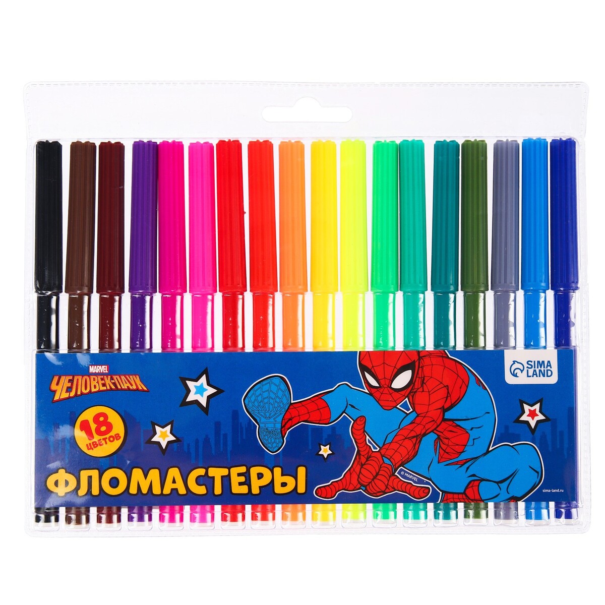 Фломастеры, 18 цветов, человек-паук фломастеры pentel color pen 24 а