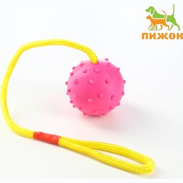 Игрушка мяч на веревке, 6 см, розовая