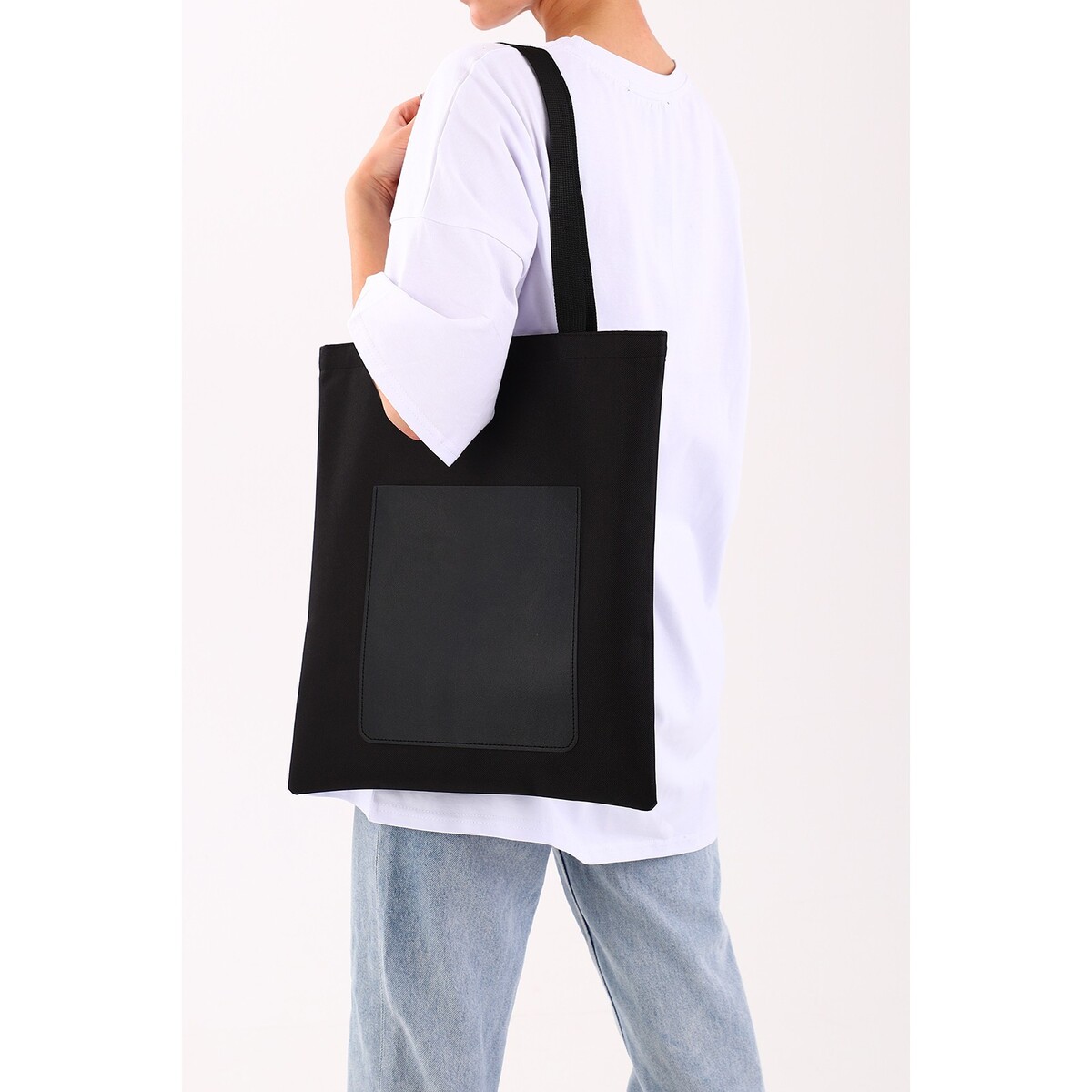 Сумка-шопер с карманом, черный цвет, 40 х 35 см сумка шопер с карманом