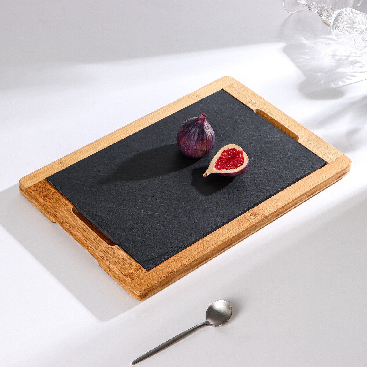 Блюдо для подачи magistro valley, 36×24 см, сланец, бамбук блюдо фарфоровое для подачи magistro pietra lunare 25×12 см чёрный