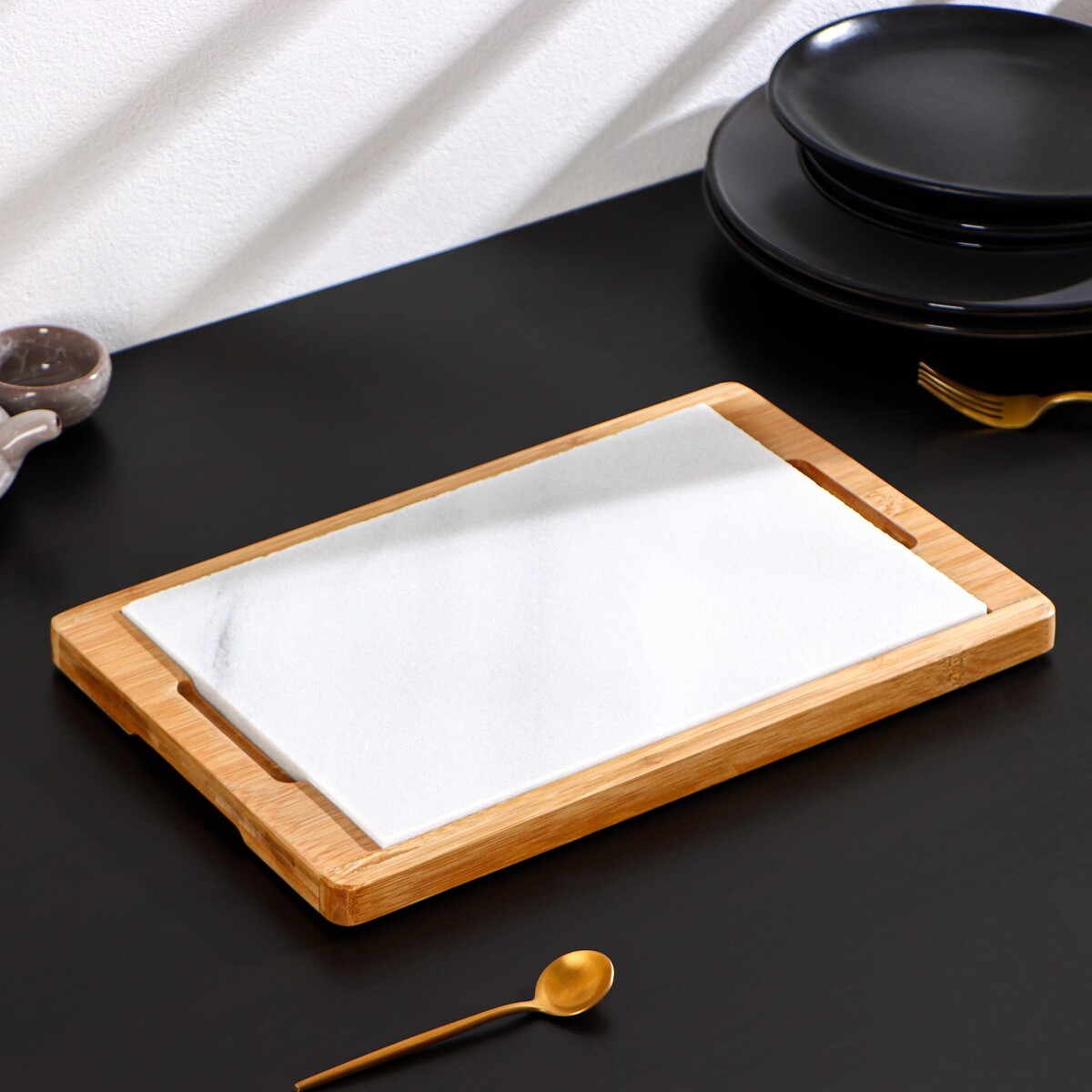 Блюдо для подачи magistro marble, 36×23 см, мрамор, бамбук мат на стол fenghua marble tap011 43 5х28см