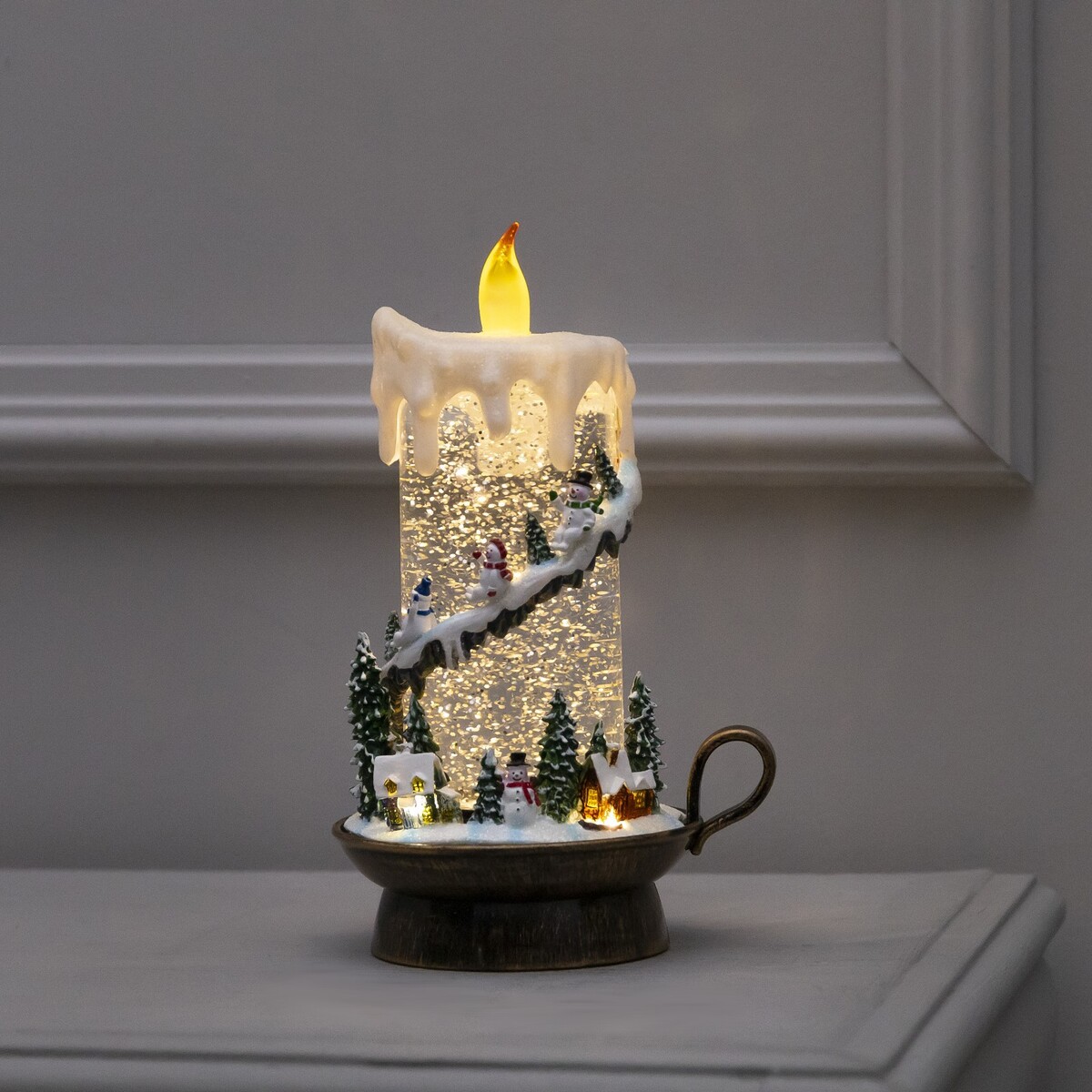 Светодиодная свеча со снеговиками, 14 × 23 × 12 см, пластик, батарейки аах3 (не в комплекте), usb, свечение теплое белое светодиодная свеча бежевая 7 × 15 × 7 см пластик батарейки аах2 не в комплекте свечение теплое белое