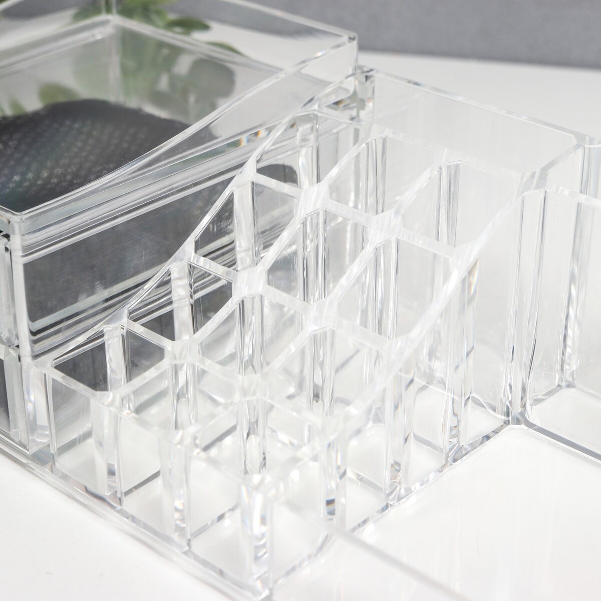фото Шкатулка-органайзер пластик 2 ящика прозрачная 9х15х30,5 см no brand