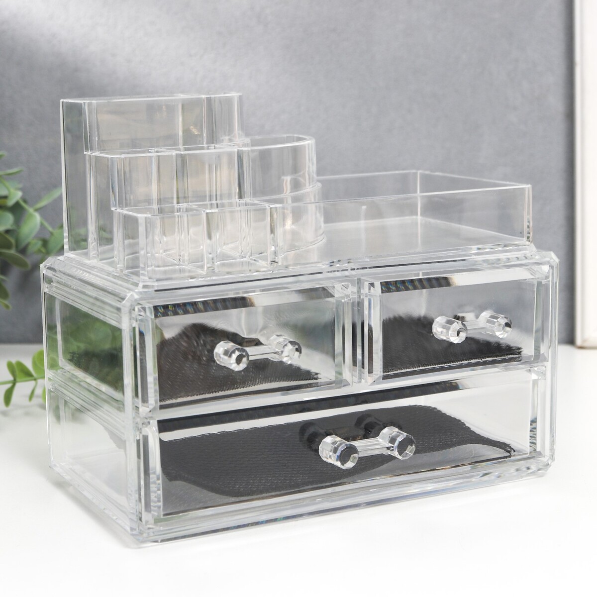 Шкатулка-органайзер пластик 3 ящика прозрачная 16х19х12 см шкатулка стекло арка на пьедестале прозрачная 10 10 13 5 см