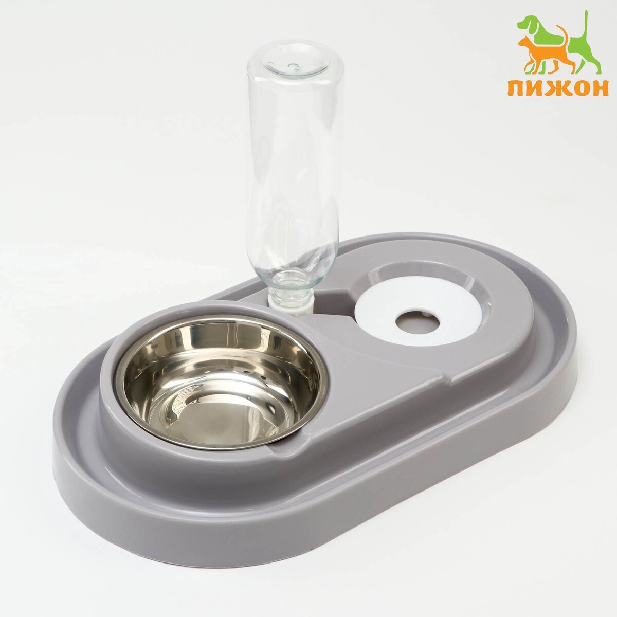 

Миска двойная с автопоилкой (съемная бутылка) 40,5 х 23 х 25 см, серая, Серый
