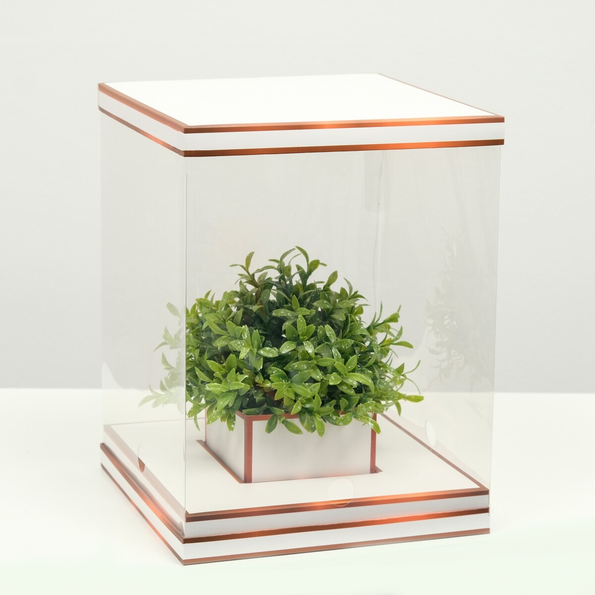Коробка для цветов с вазой и pvc окнами складная, бронза, 23 х 30 х 23 см