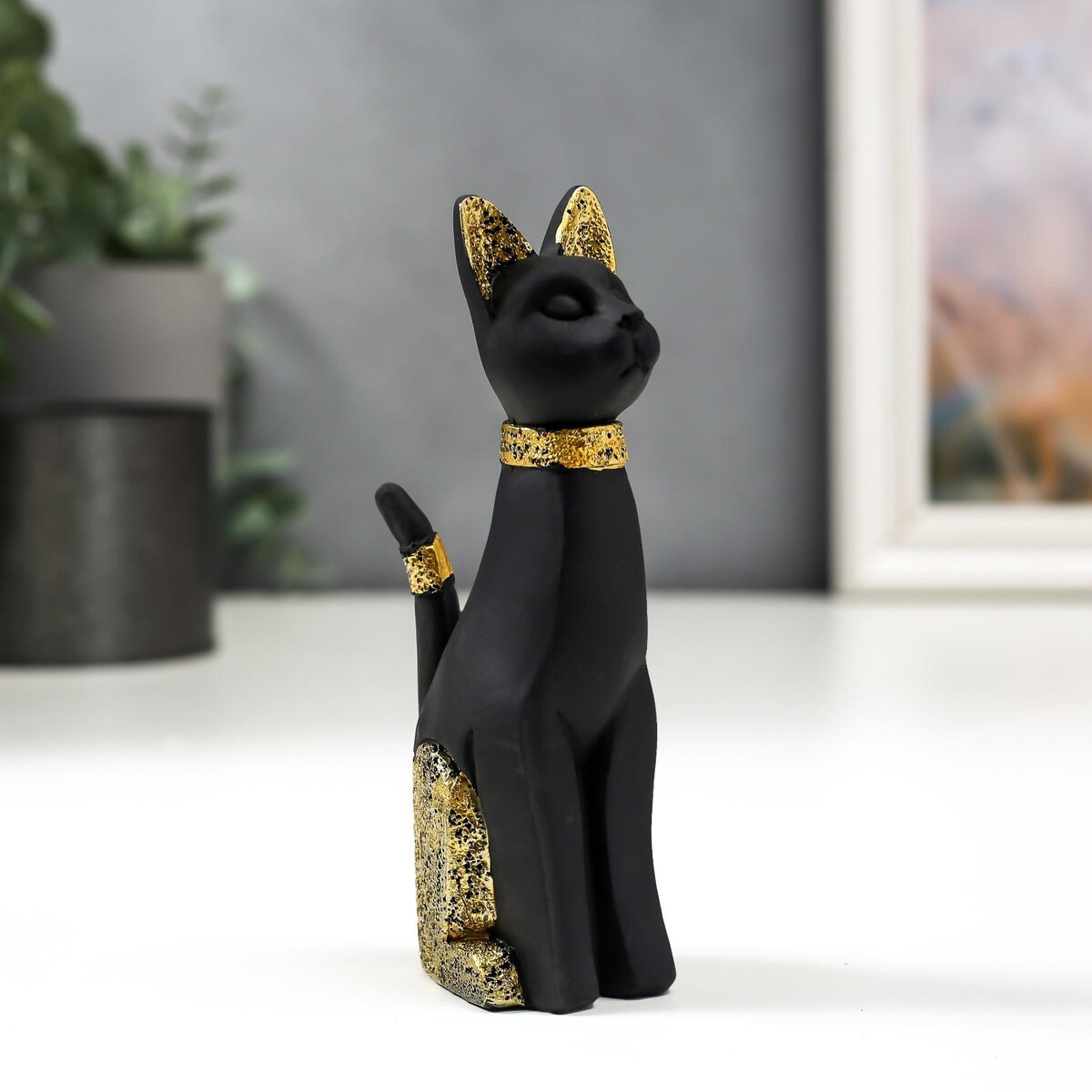 Сувенир полистоун сувенир дерево кошка под кольца черная с колпаком 13х4х32 см