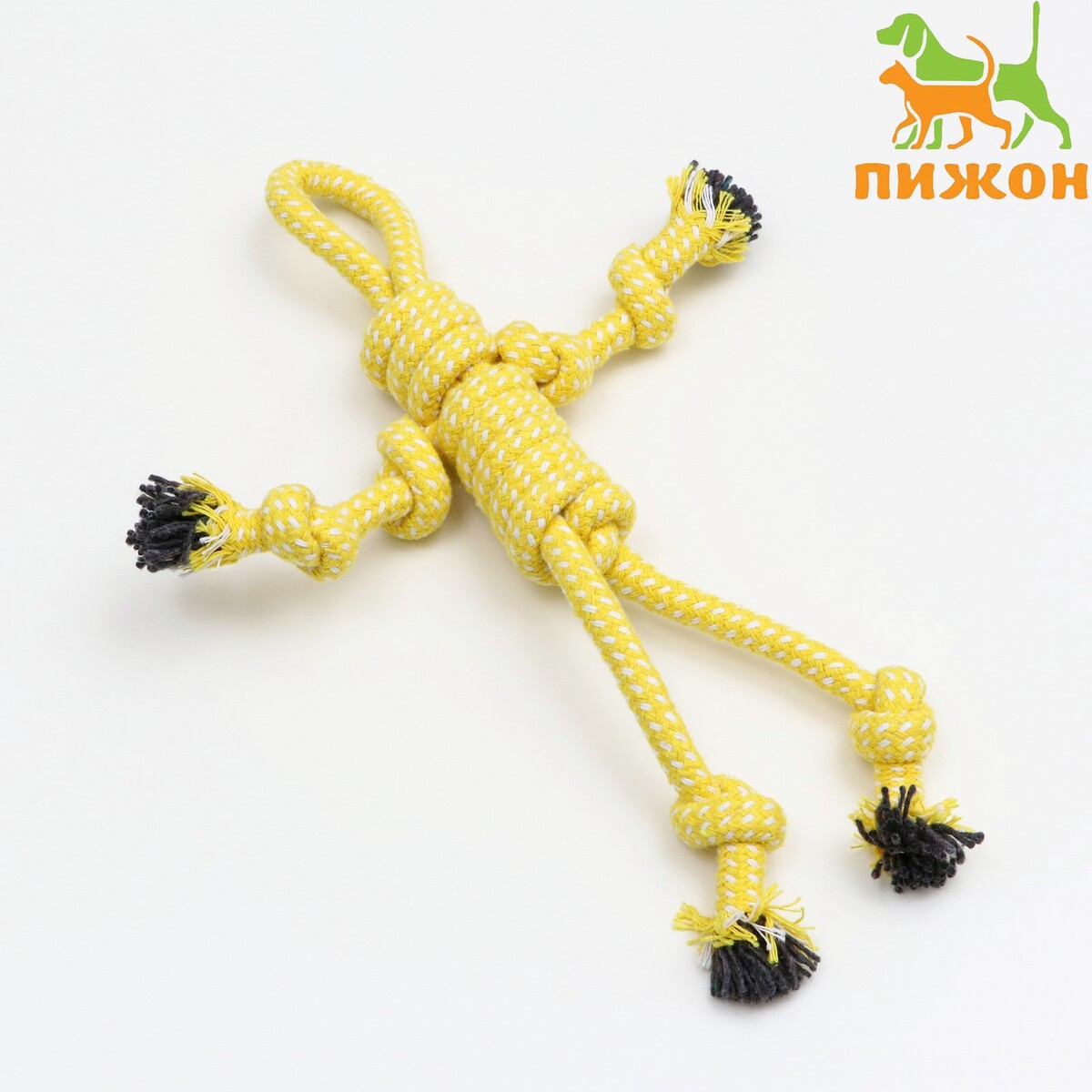 Игрушка канатная игрушка канатная плетеная до 100 г до 20 см желтая голубая белая
