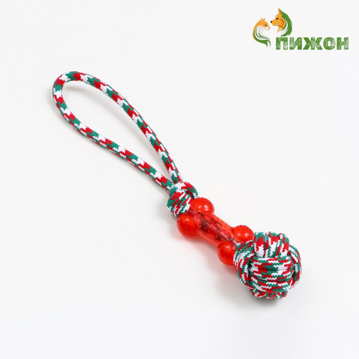 

Игрушка канатная с косточкой, до 150 г, до 40 см, красно-бело-зеленая, Белый;красный;зеленый