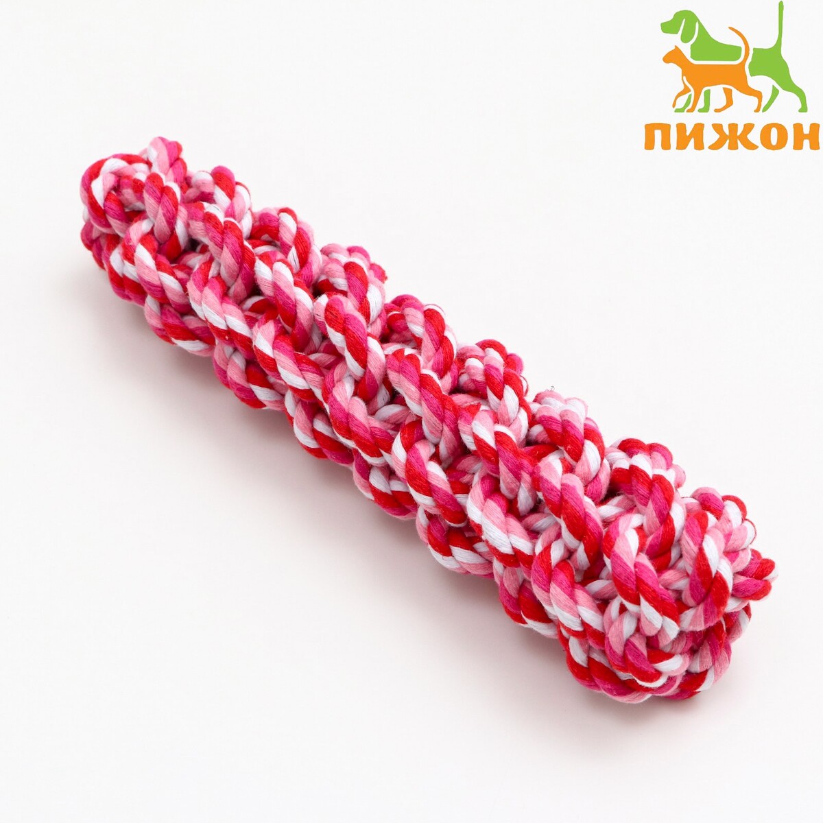 Игрушка канатная плетеная, до 100 г, до 20 см, розовая/красная/белая 