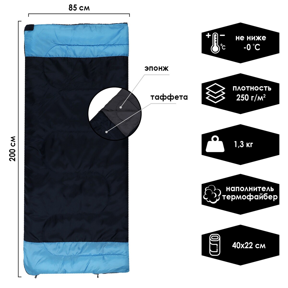 

Спальник large 250, 200 х 85 см, от 0 до +15 °с