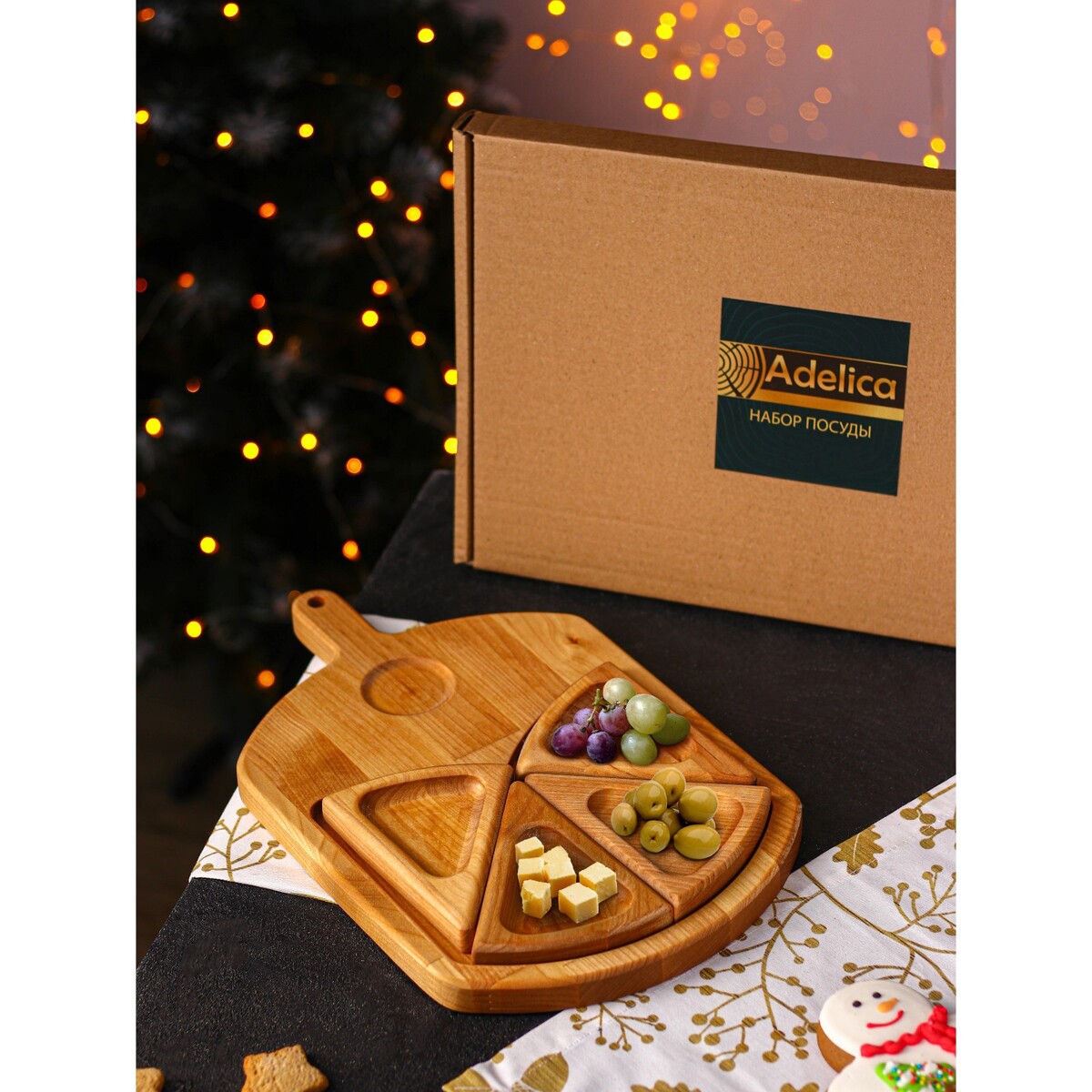 Подарочный набор деревянной посуды adelica набор подвесок на елку в деревянной коробке