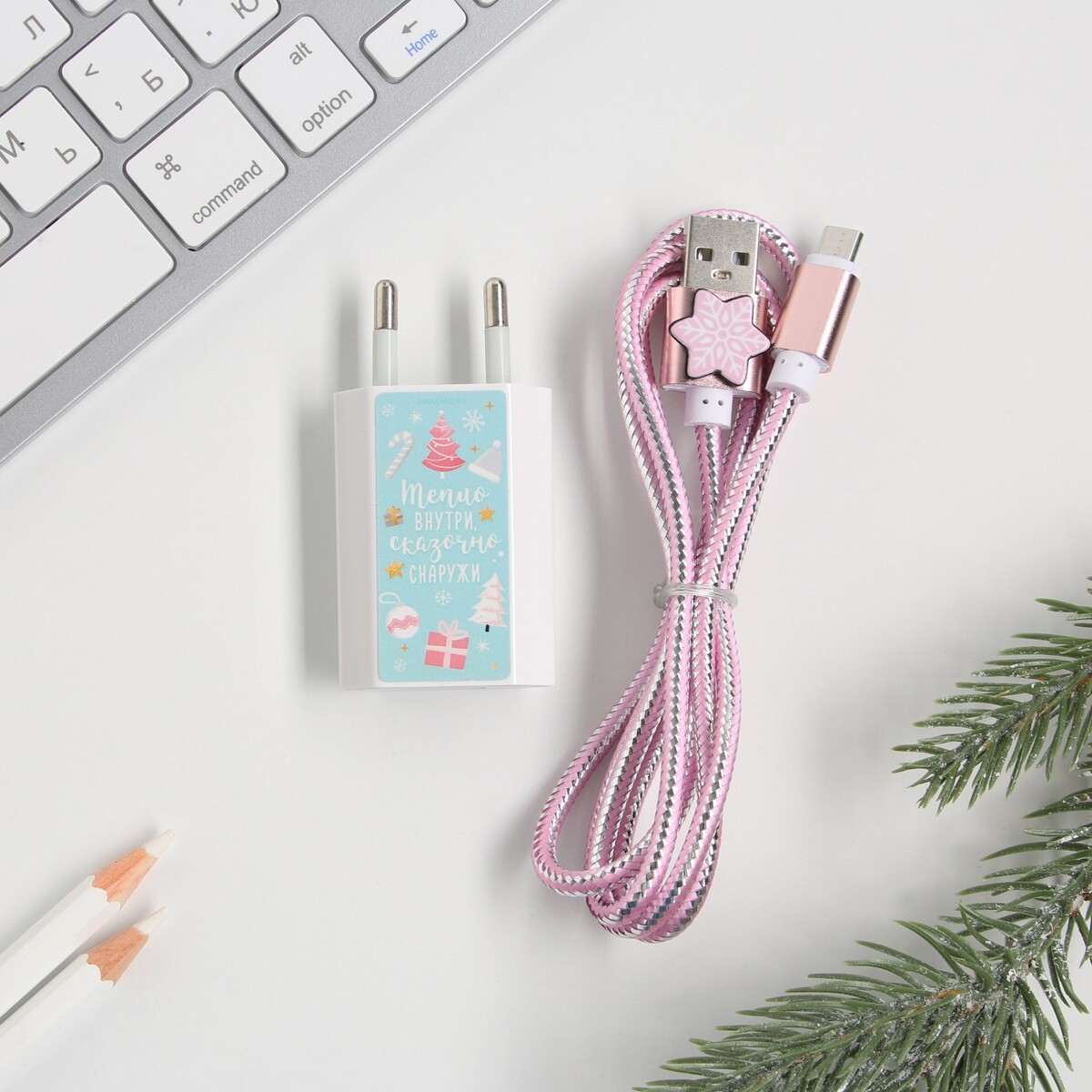 

Провод micro usb и штекер, Розовый;голубой