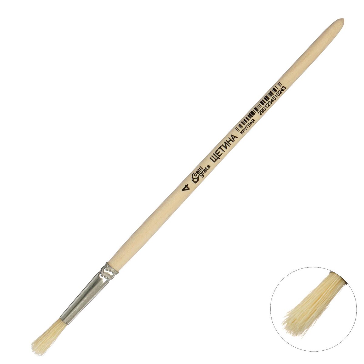 Кисть щетина круглая № 4 (диаметр обоймы 4 мм; длина волоса 18 мм), деревянная ручка, calligrata