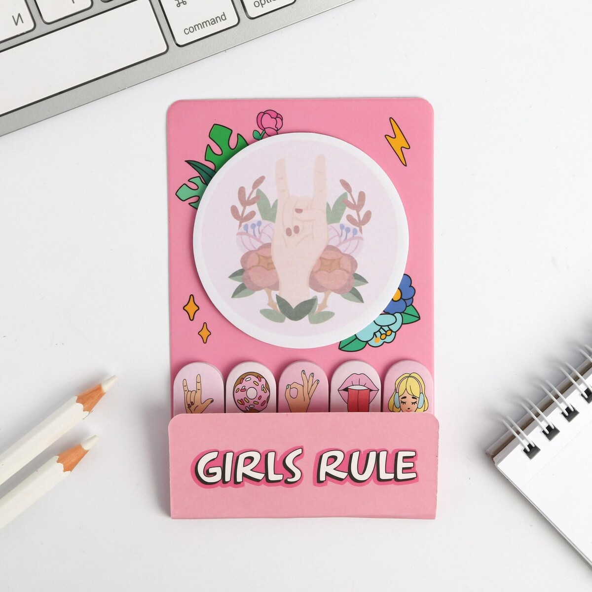 

Набор girls, блок с липким краем + стикеры - закладки, Розовый
