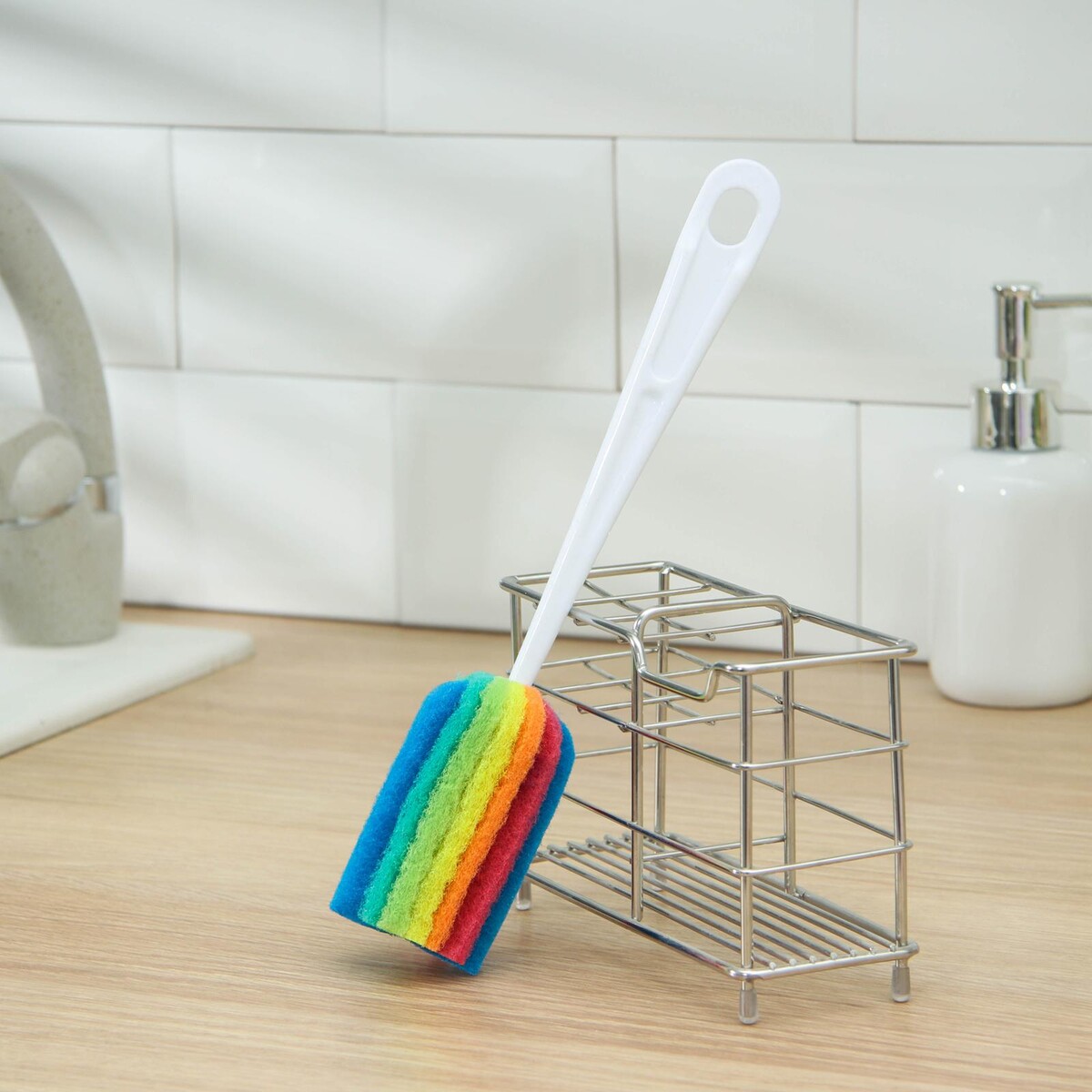 Ёршик для посуды с абразивом доляна ёршик для посуды с деревянной ручкой доляна meli 29×2×2 см