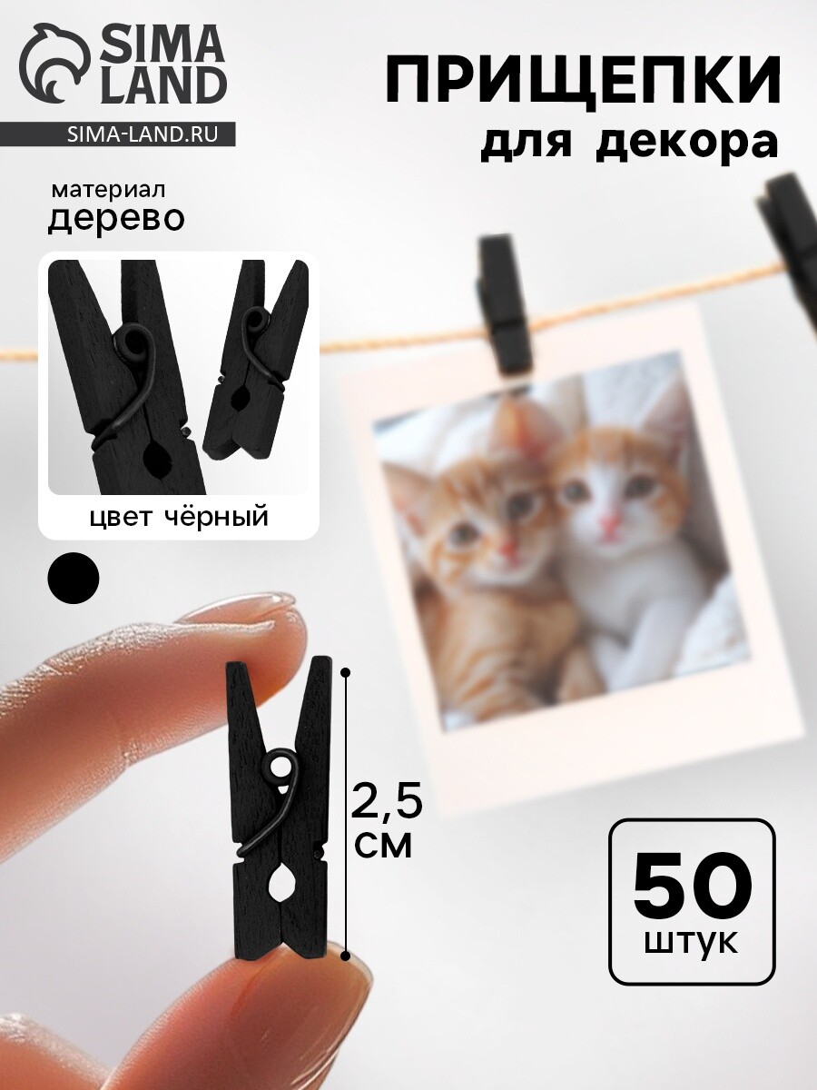 

Набор прищепок для декора 50 шт., черные — 2,5 см, Черный