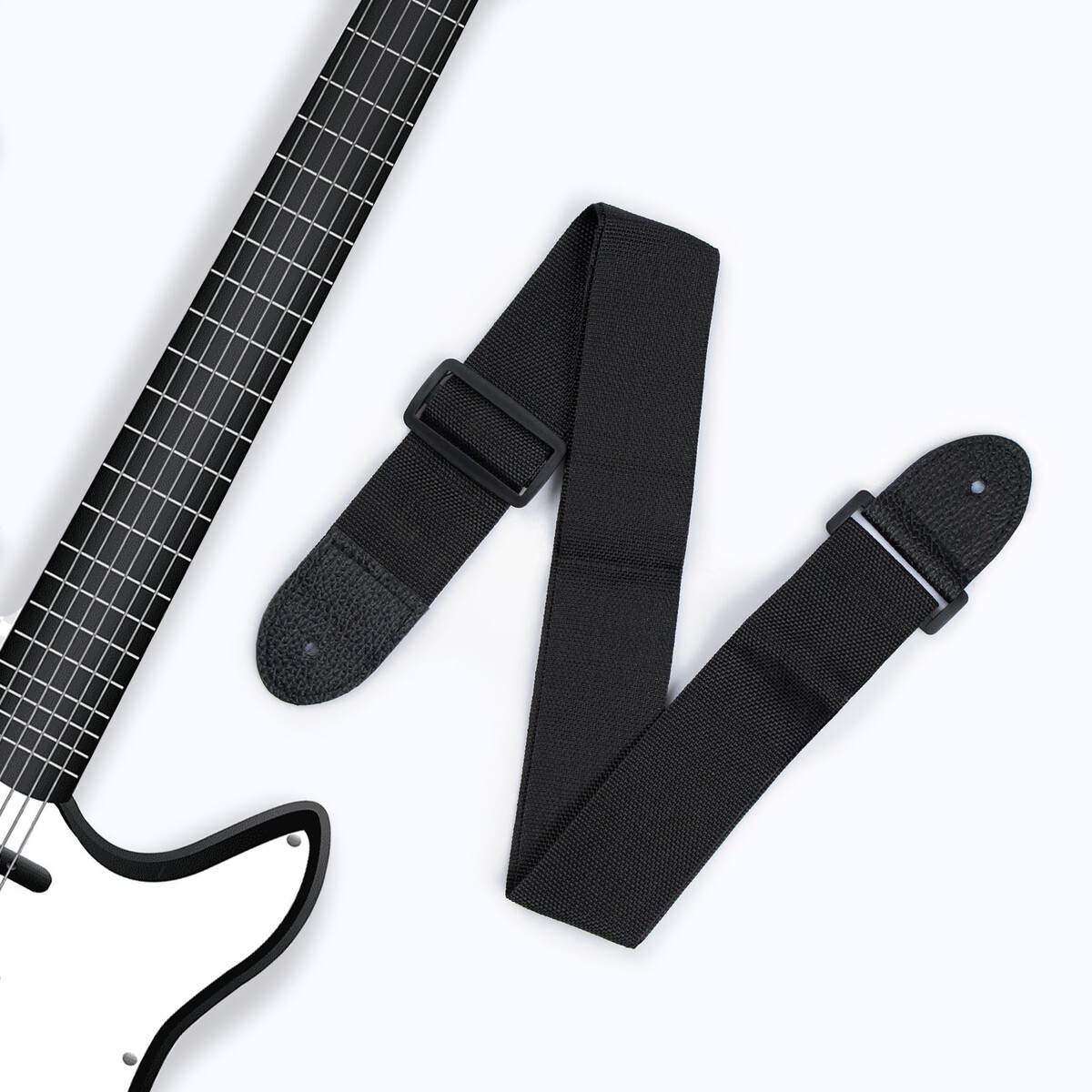 Ремень для гитары, черный, длина 60-110 см, ширина 5 см ремень для акустической гитары под два держателя