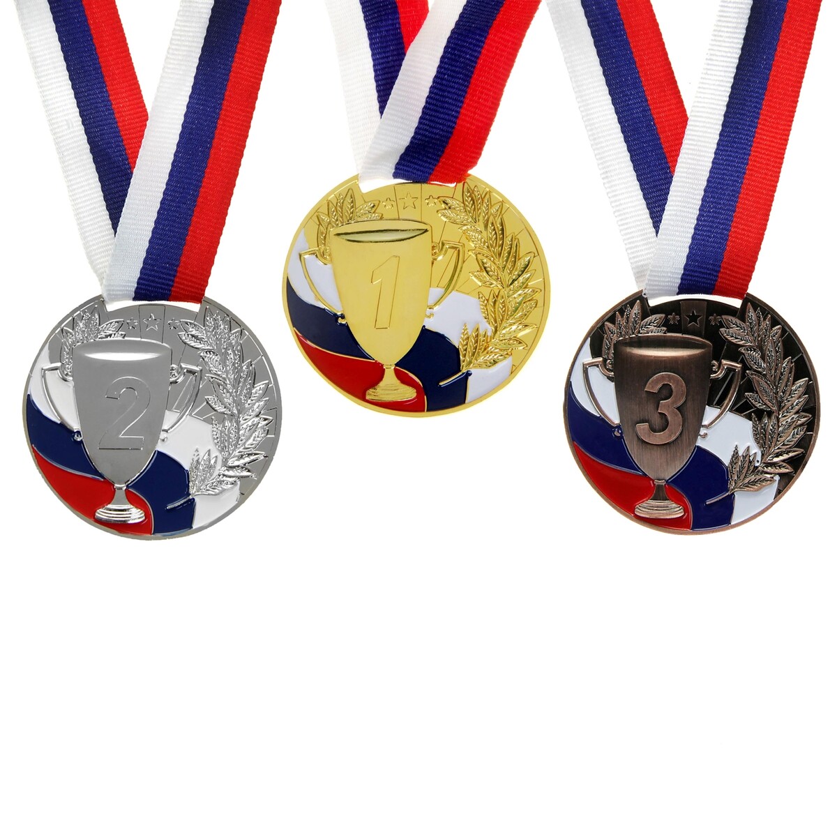 Медаль призовая 013 диам 5 см. 2 место, триколор. цвет сер. с лентой