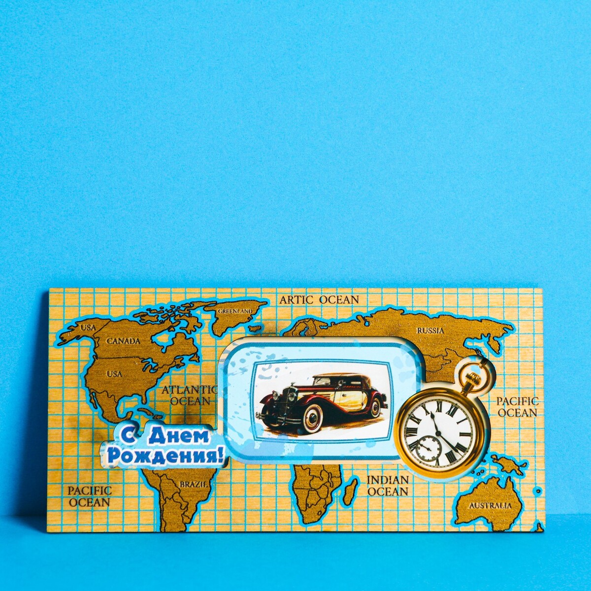 Конверт для денег с деревянным элементом сувенир конверт путешественника авто винтаж для документов из пвх 20 5 22см 77224