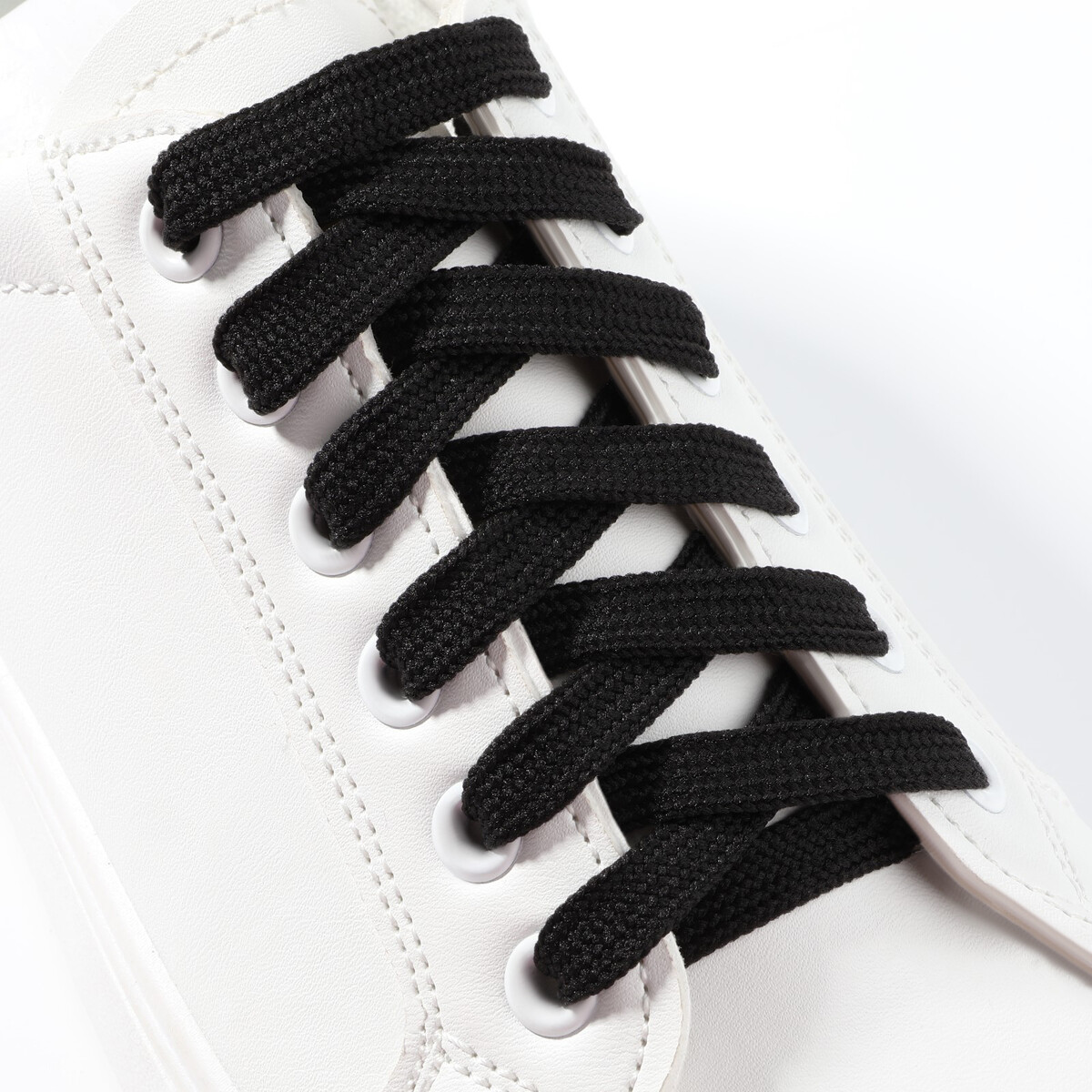 Шнурки для обуви, пара, плоские, 8 мм, 130 см, цвет черный