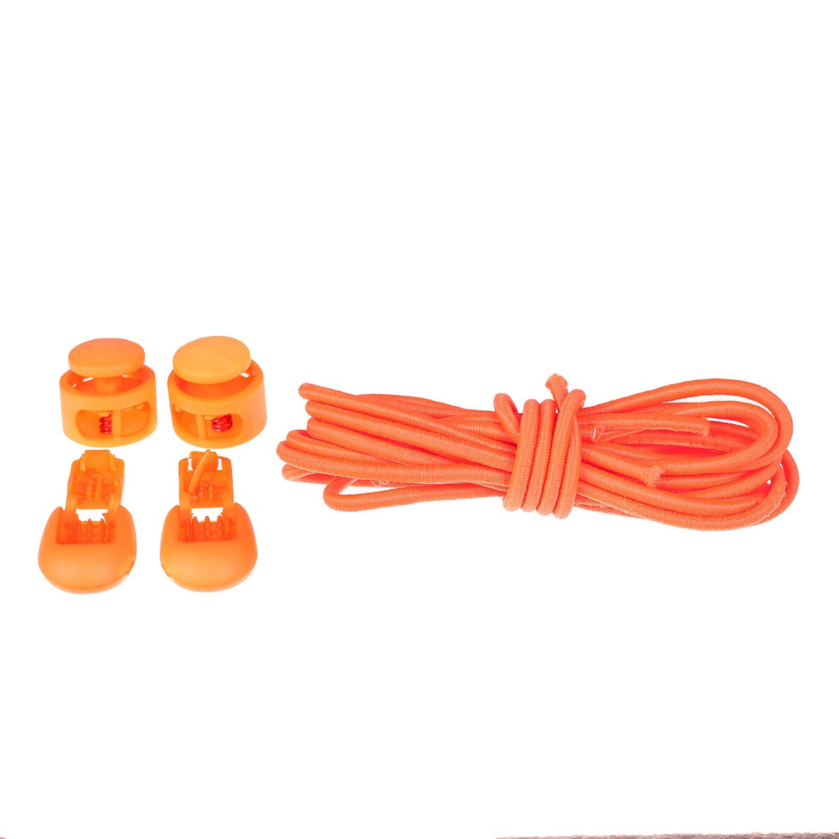 фото Шнурки для обуви, пара, круглые, с фиксатором, эластичные, d = 3 мм, 100 см, цвет оранжевый неоновый onlitop