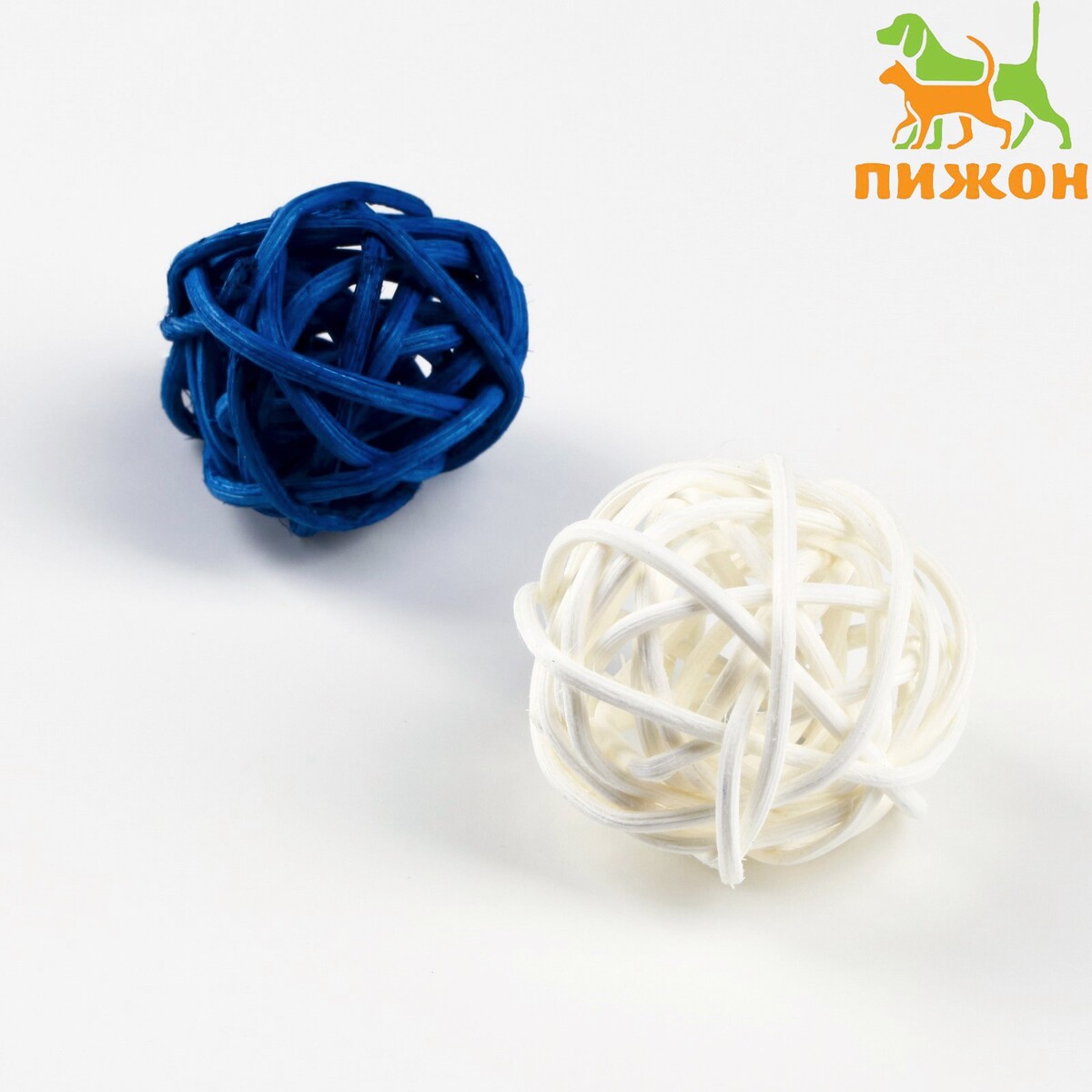 Набор из 2 плетеных шариков из лозы без бубенчиков, 3 см, белый/синий guclutoys игрушка набор шариков 7 см 100 шт
