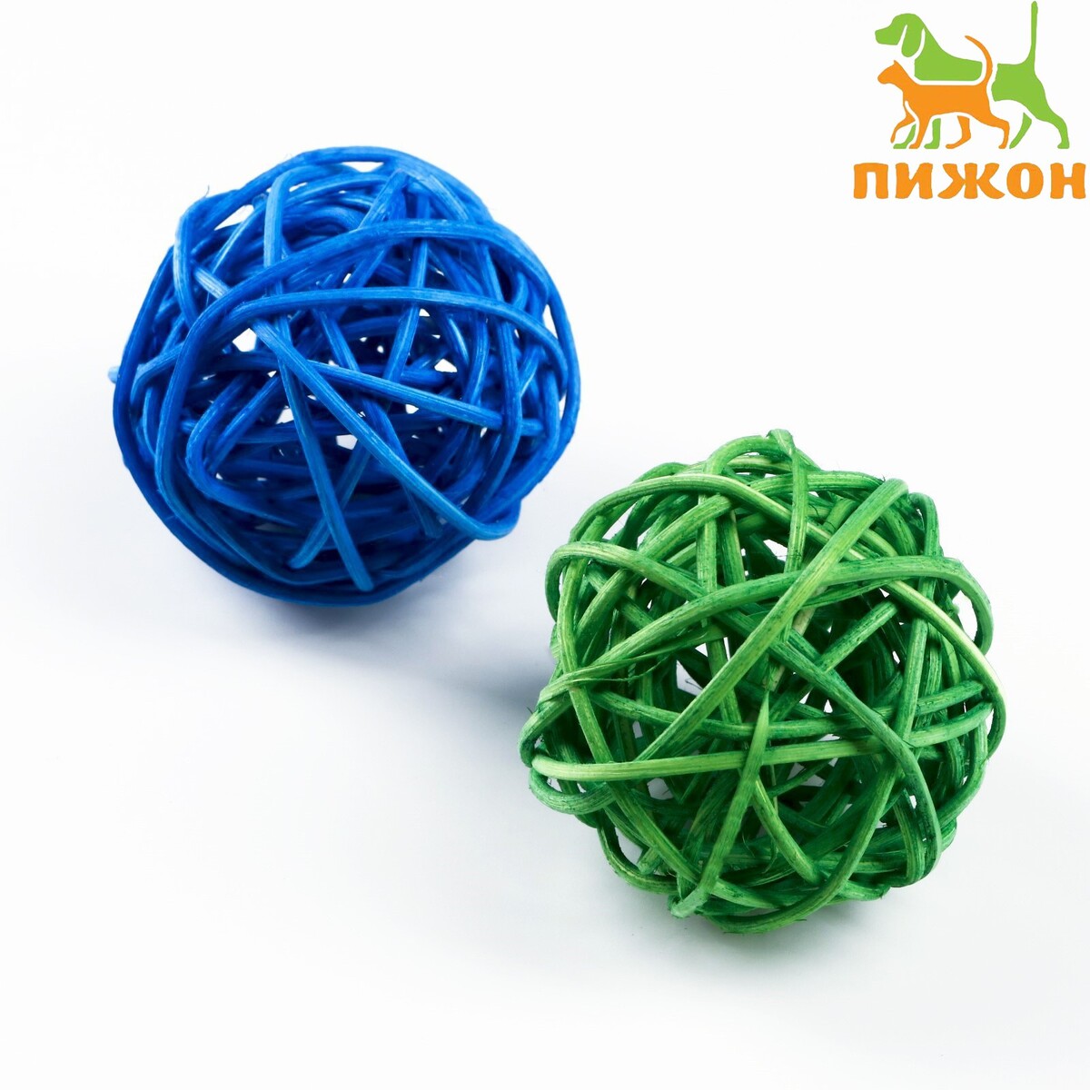 Набор из 2 плетеных шариков из лозы без бубенчиков, 5 см, синий/зеленый подвесная игрушка аэлита набор шариков в ассортименте