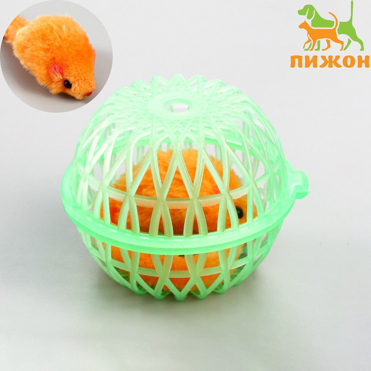 Мышь в пластиковом шаре, 7 х 5 см, зеленый шар/оранжевая мышь мышь oklick 515mw зеленый