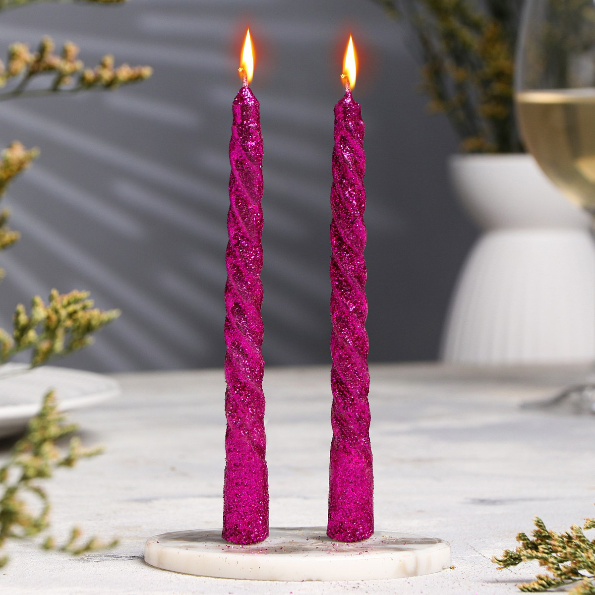 

Набор свечей витых, 1.5×15 см, 2 шт., блестки, сиреневый