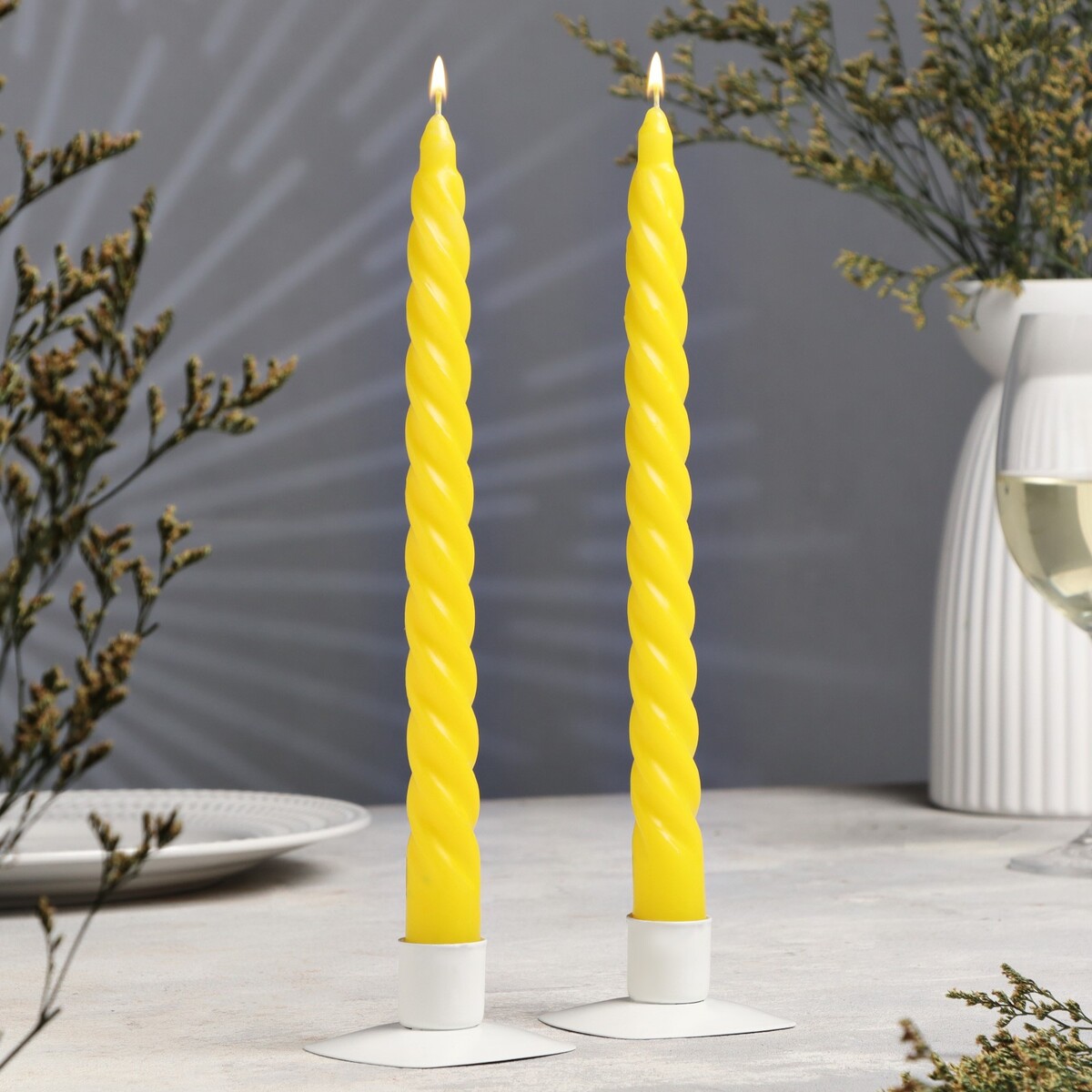 Набор свечей витых, 2,2х 25 см, лакированная 2 штуки, желтый