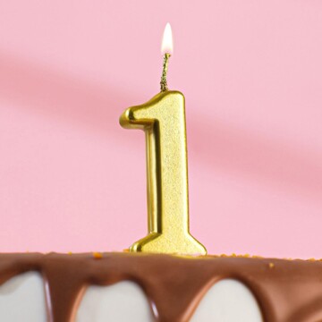 Свеча в торт на шпажке, цифра 1, золотой