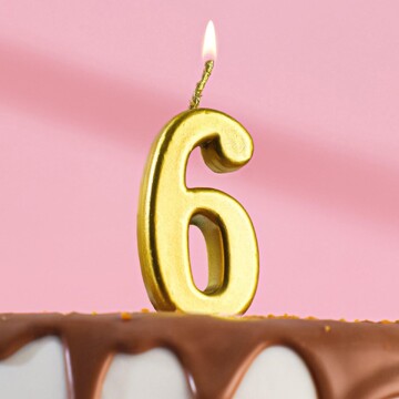 Свеча в торт на шпажке, цифра 6, золотой