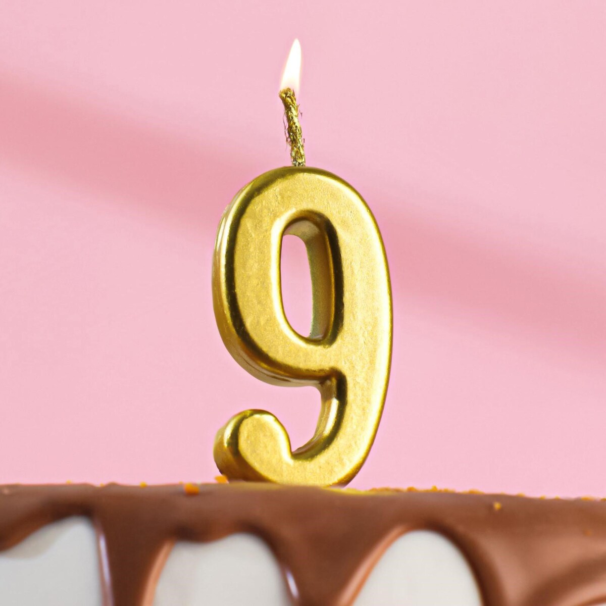 Свеча в торт на шпажке, цифра 9, золотой, 4.5х2.5 см свеча праздничная день рождения цифра 6 miland золотой стиль 5 см