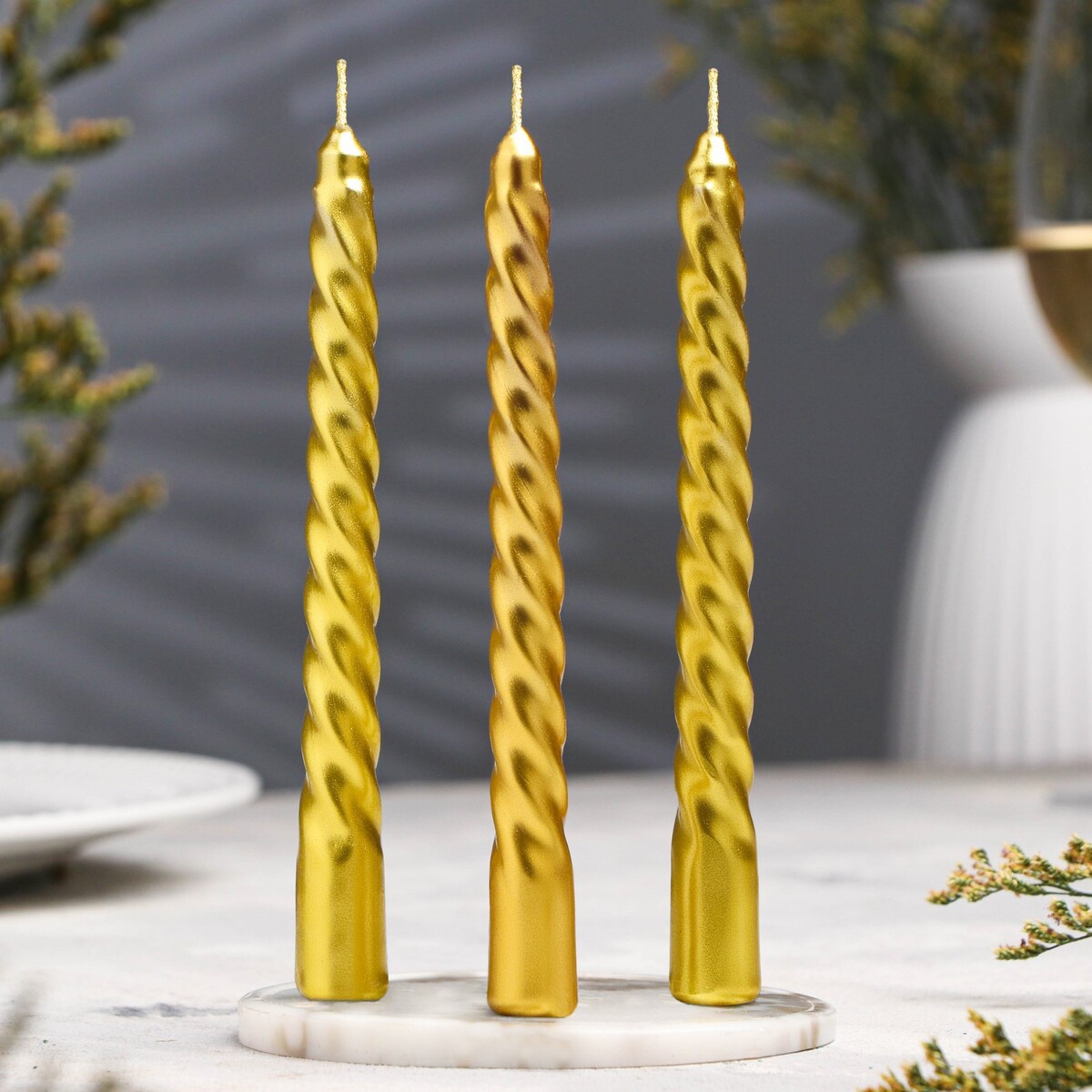Набор свечей витых, 1,5х 15 см, 3 штуки, золотой блистер набор свечей витых 1 5х 15 см 2 штуки золотой металлик новый год 3