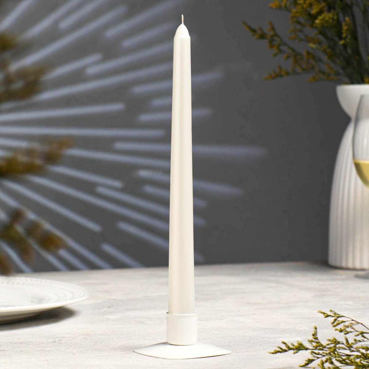 Свеча античная, 2,3х 25 см, лакированная , белый металлик свеча античная 2 3х 25 см лакированная металлик