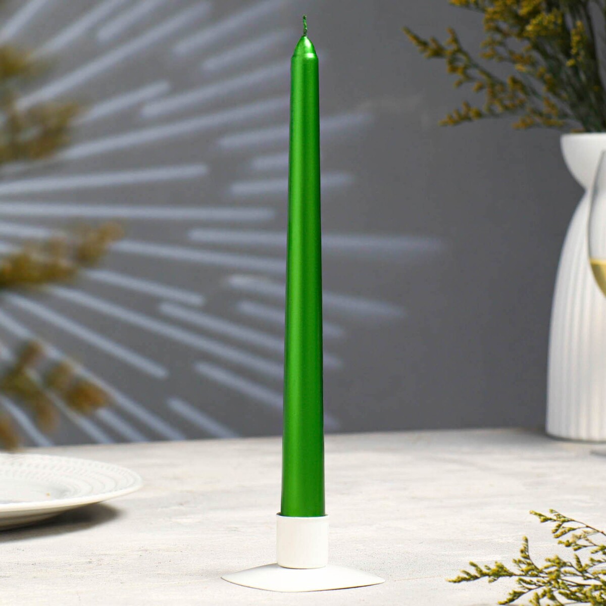 Свеча античная, 2,3х 25 см, лакированная , зеленый металлик свеча античная