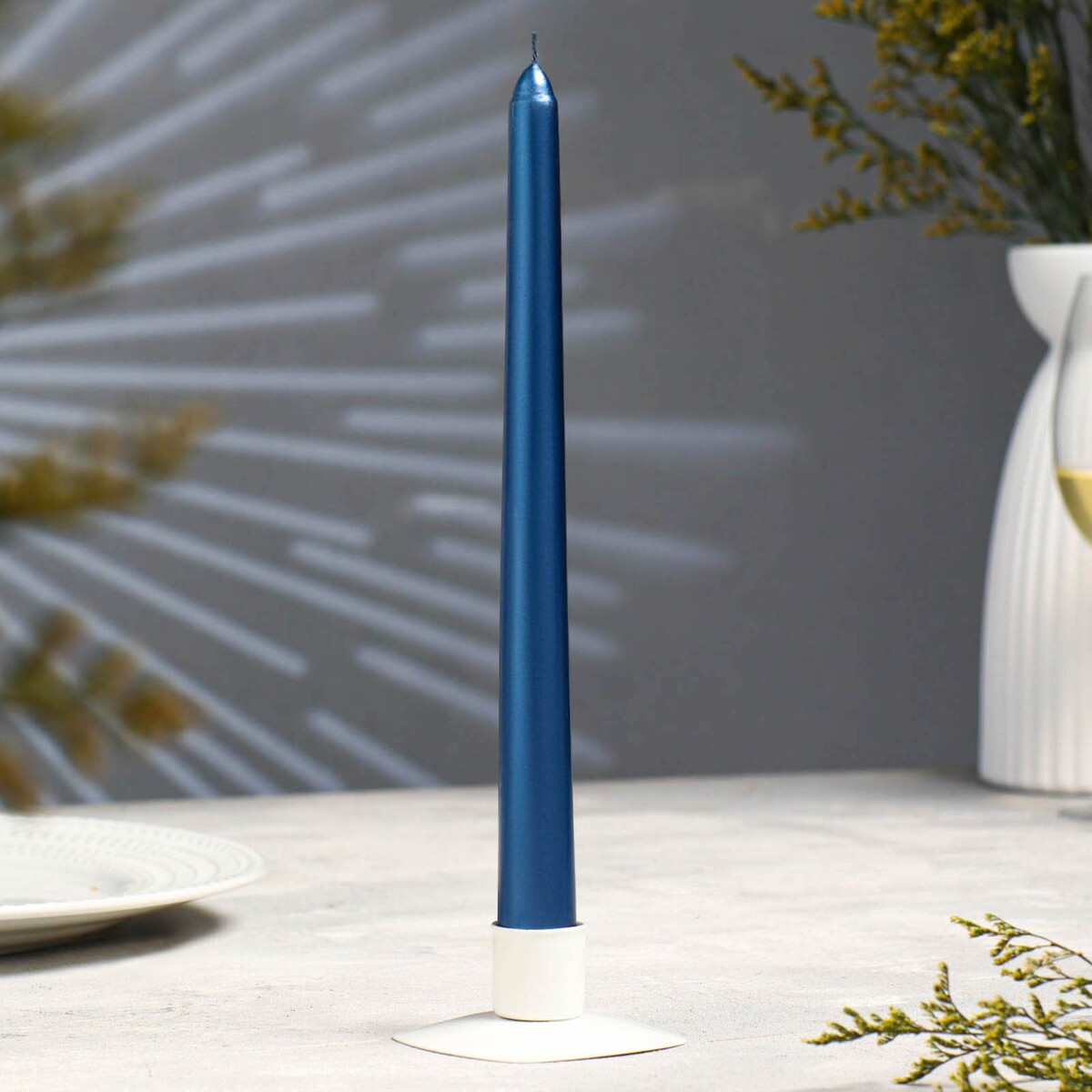 Свеча античная, 2,3х 25 см, лакированная , синий металлик свеча античная 2 3х 25 см лакированная металлик