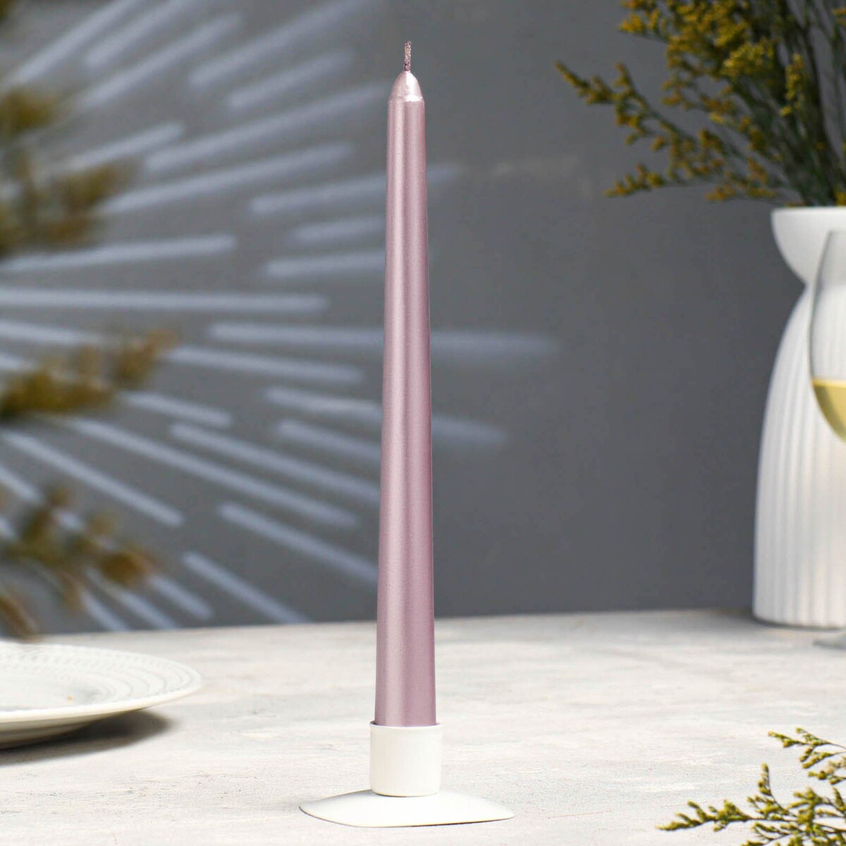 Свеча античная, 2,3х 25 см, лакированная , розовый металлик свеча античная