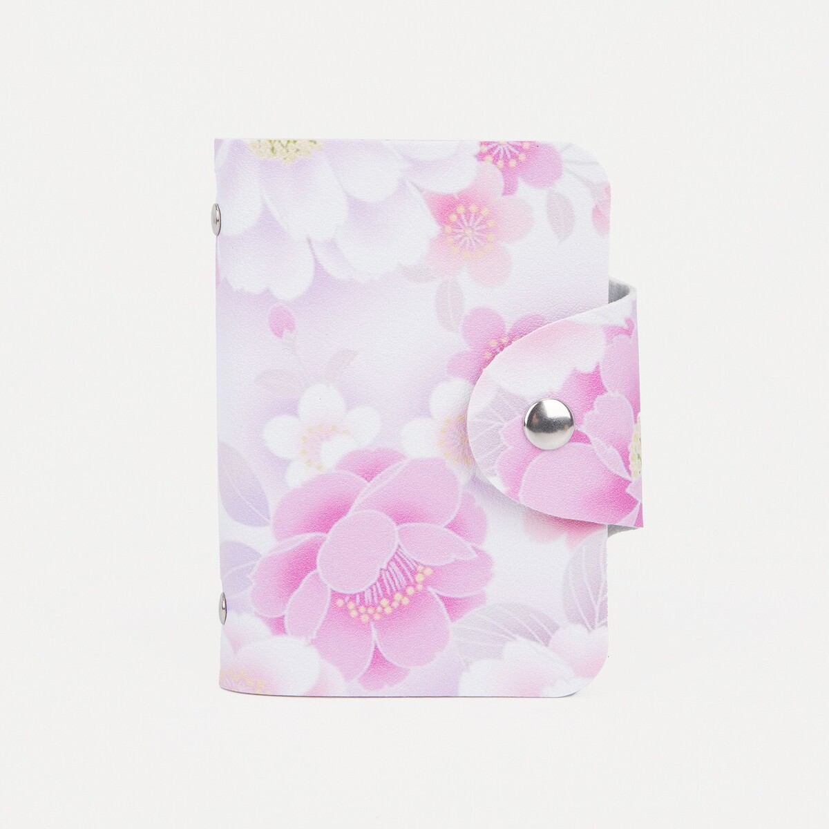 Визитница на кнопке, 24 карты, цвет белый/розовый визитница butterfly розовая 24 карты 11 x 7 5 см