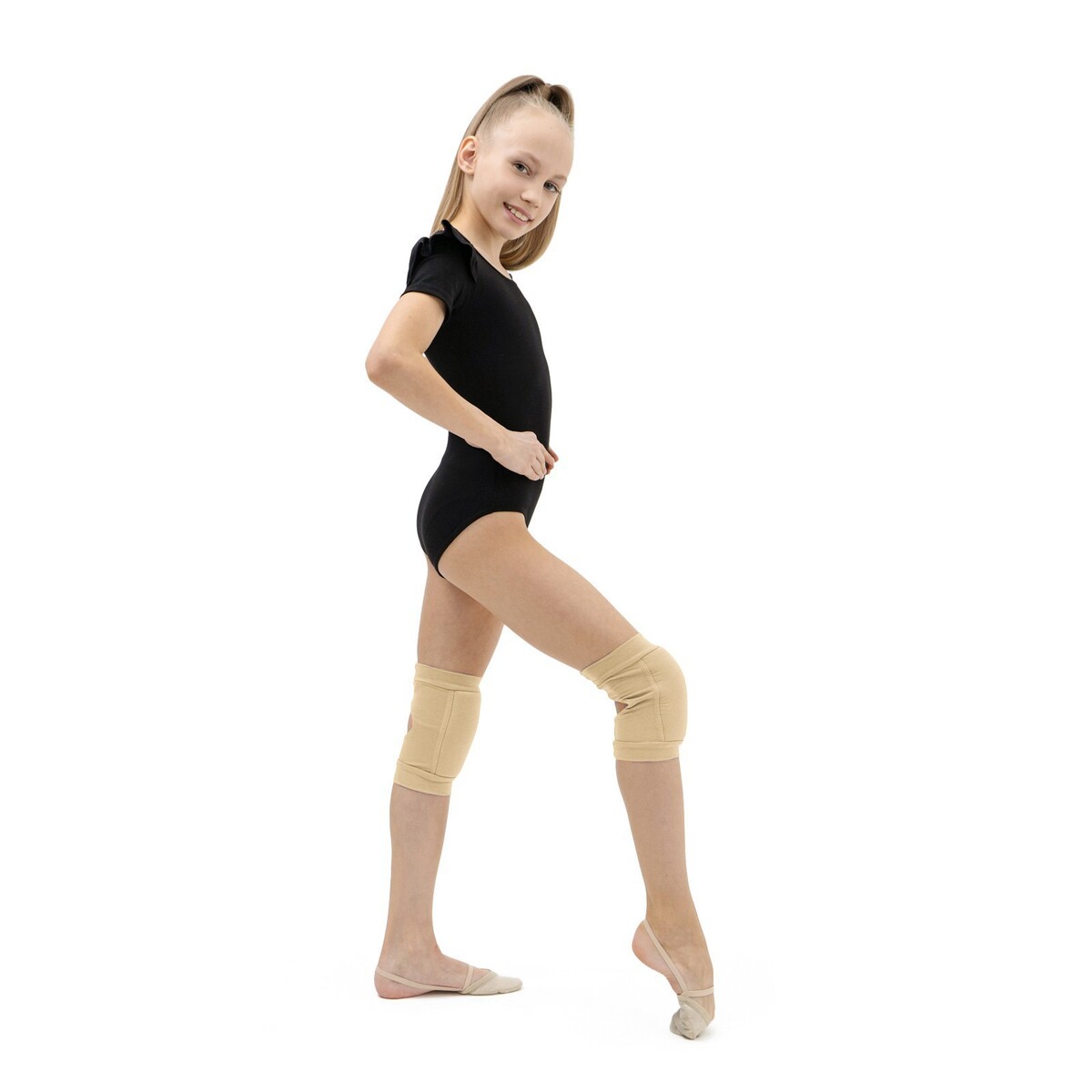 фото Наколенники для гимнастики и танцев grace dance, с уплотнителем, р. s, 7-10 лет, цвет телесный