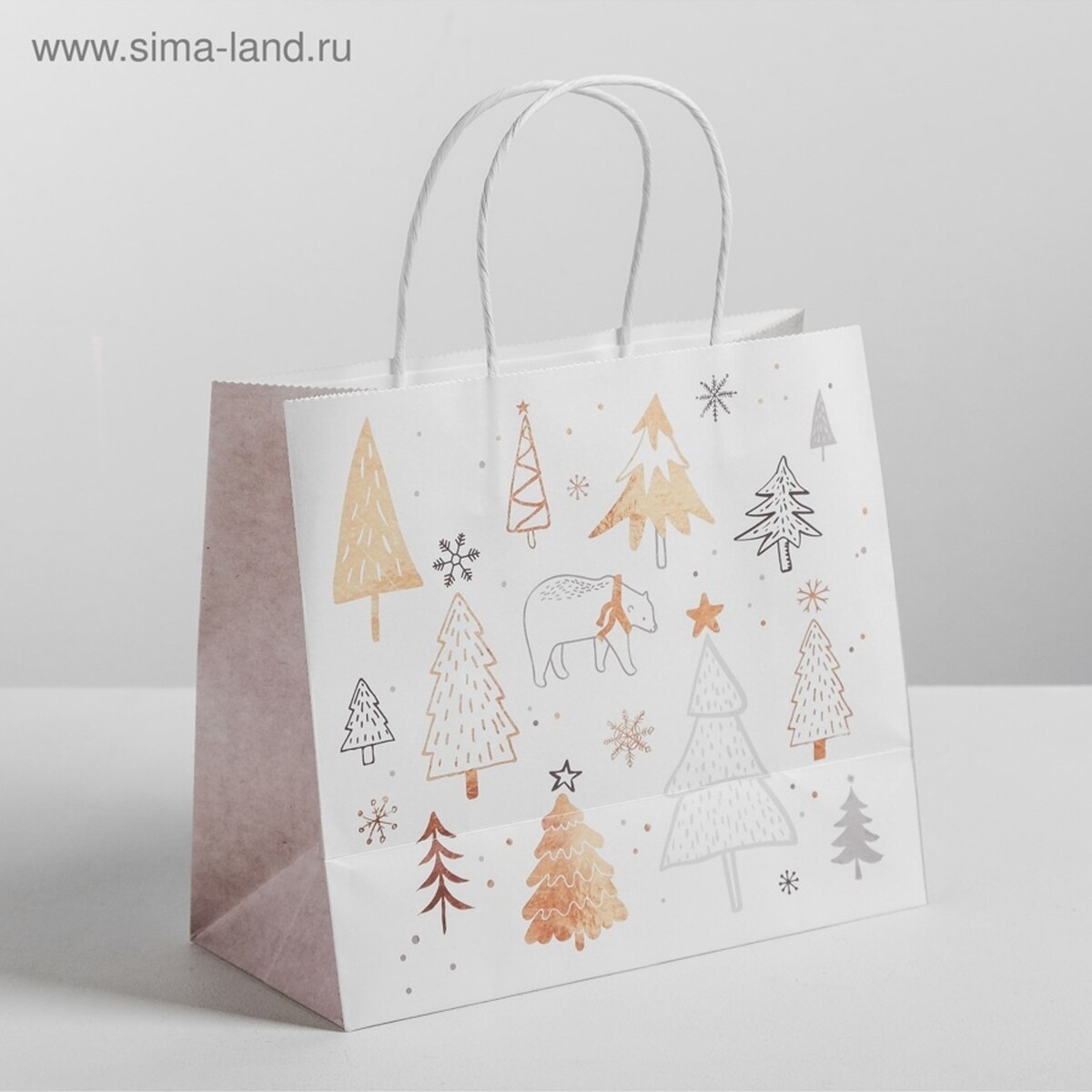 

Пакет подарочный новогодний крафт, Белый