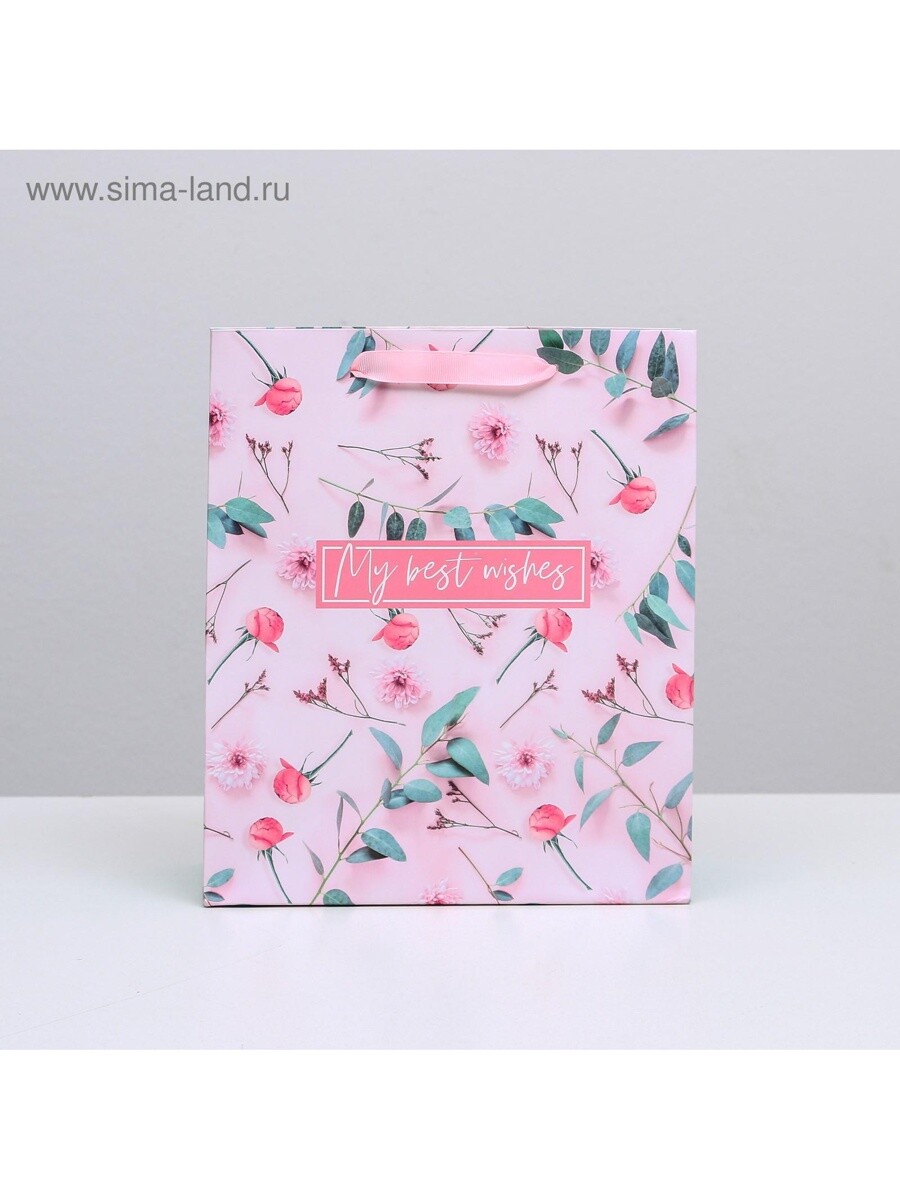 

Пакет подарочный ламинированный, упаковка, my best wishes, ml 23×27×11.5 см, Розовый;голубой